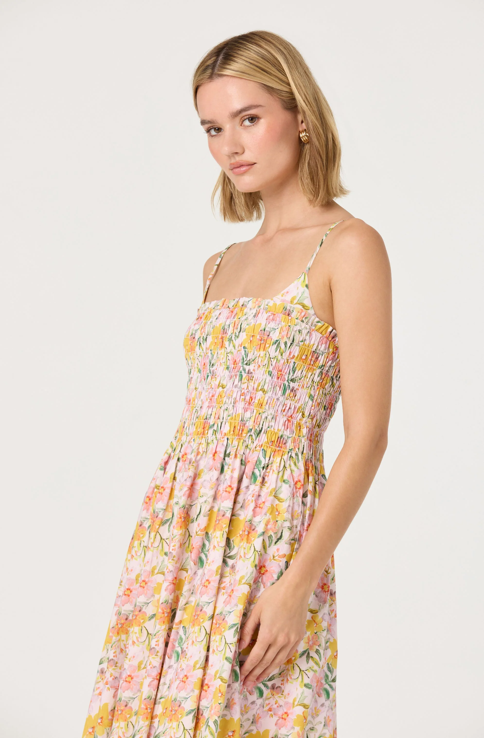 Smocked Floral Midi Dress