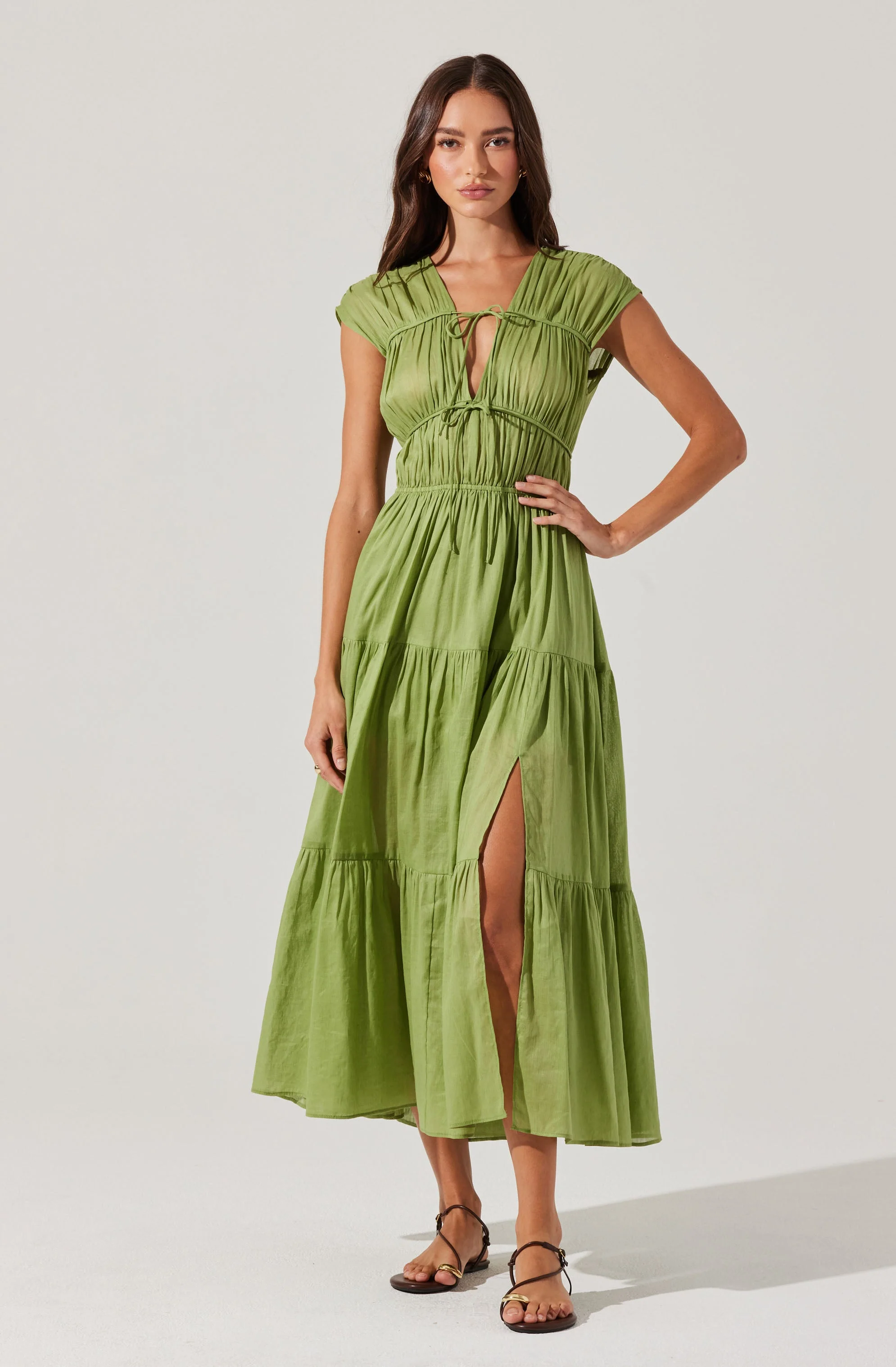 Alexandria Shirred Tiered Midi Dress