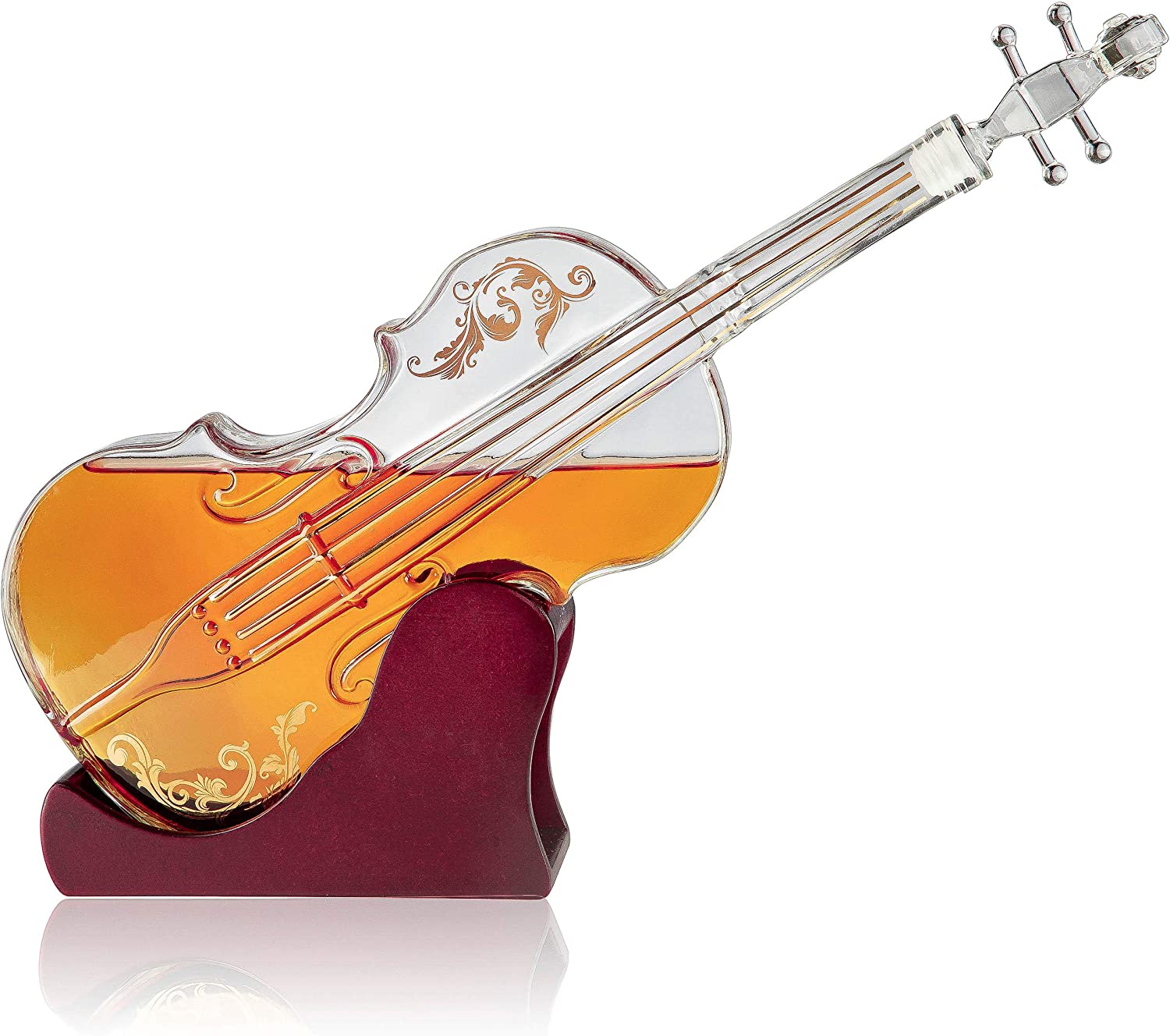 Glass Violin Decanter, Mahogany Base