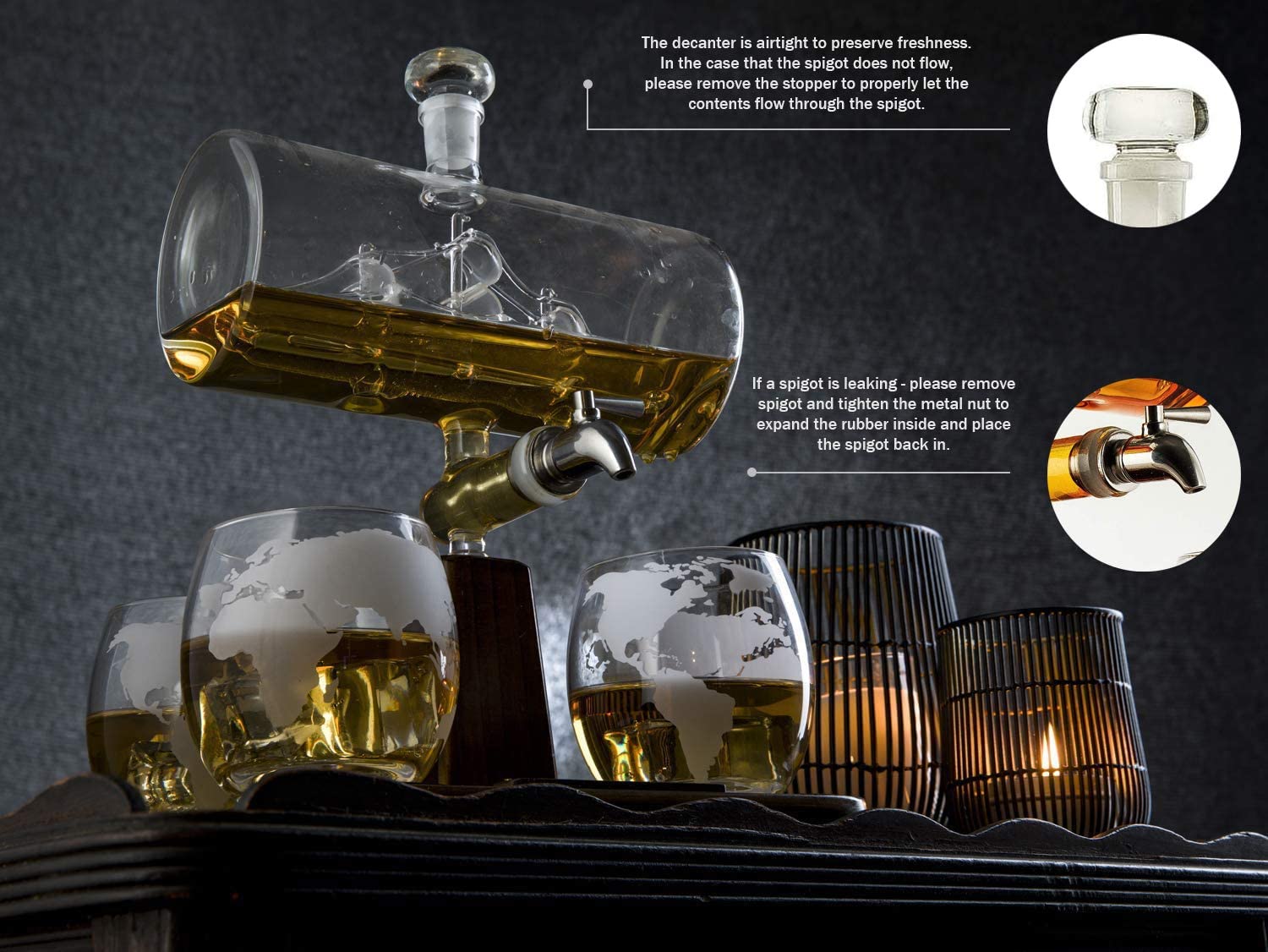 Whiskey & Wine Decanter with Antique Ship