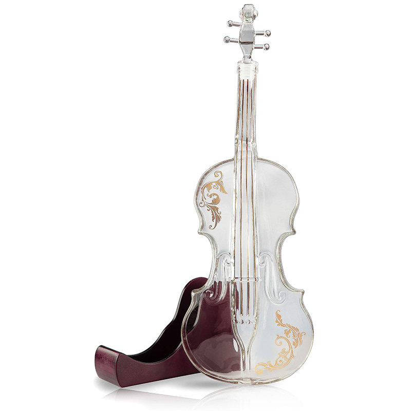 Glass Violin Decanter, Mahogany Base