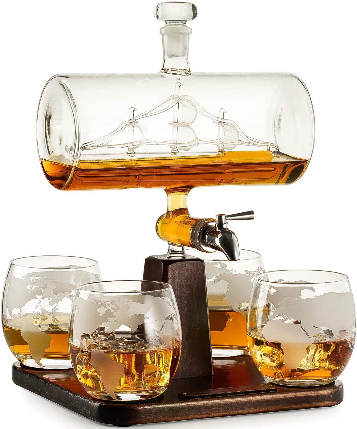 Whiskey & Wine Decanter with Antique Ship