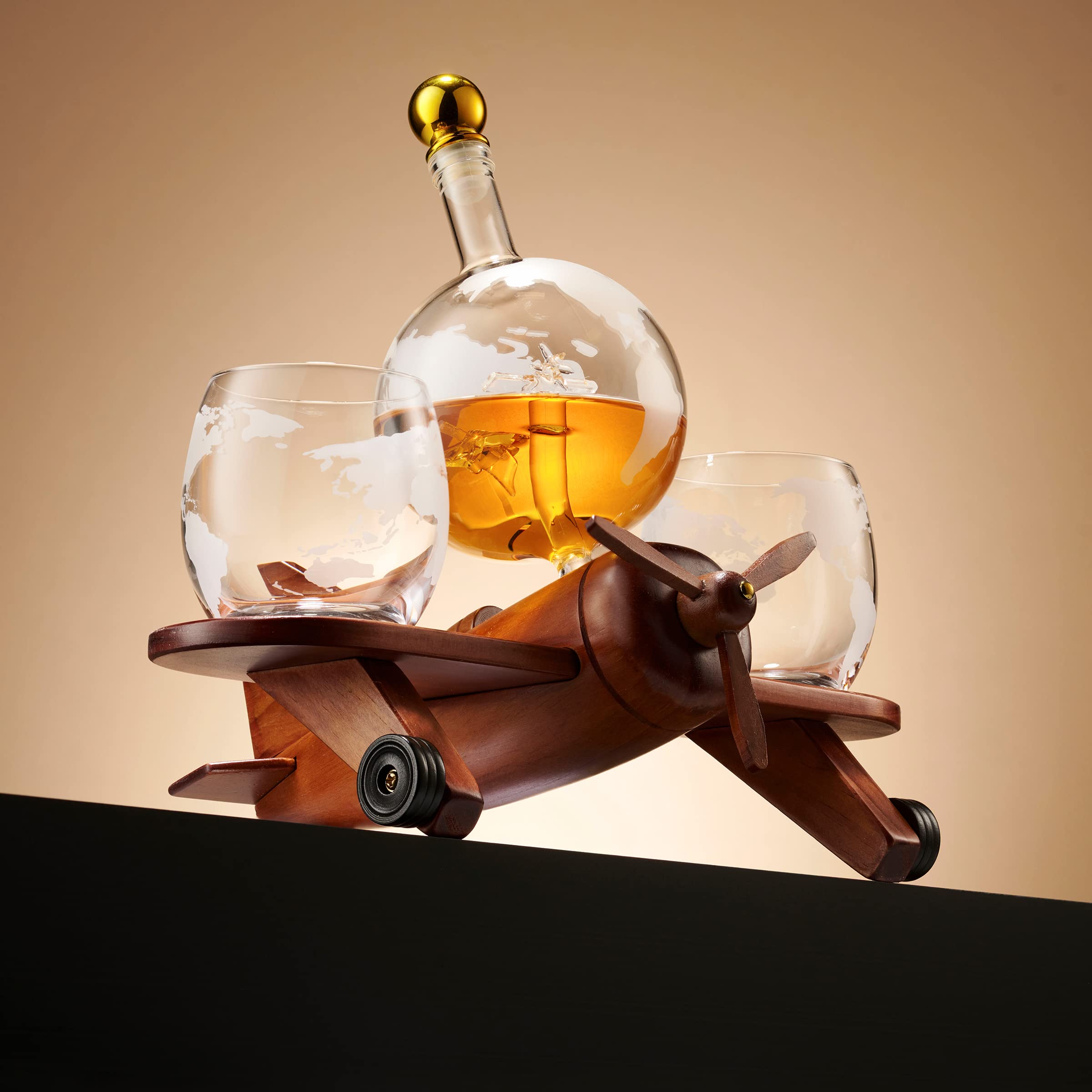 Airplane Globe Whiskey Decanter Set