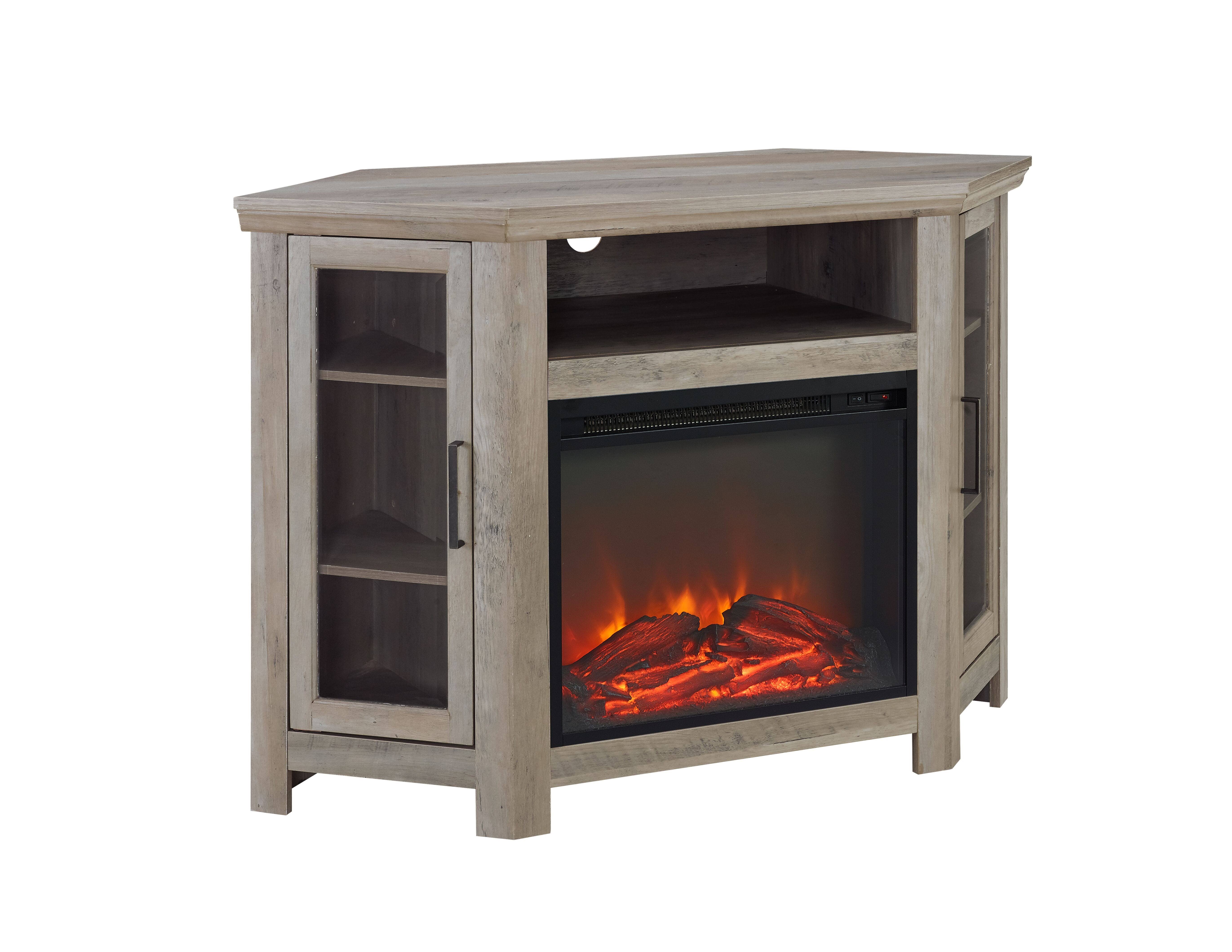 Walker Edison Furniture 48" Wood Corner Fireplace TV Stand Grey Wash