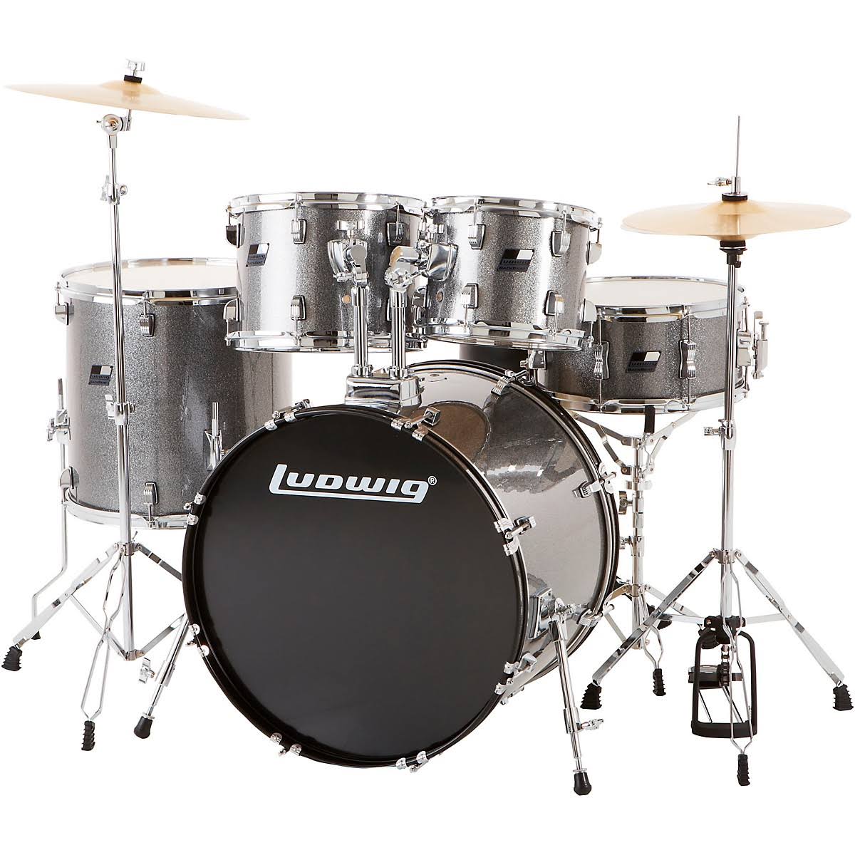 Ludwig Backbeat Complete 5Piece Drum Set with Hardware and Cymbals Metallic Silver Sparkle atttf