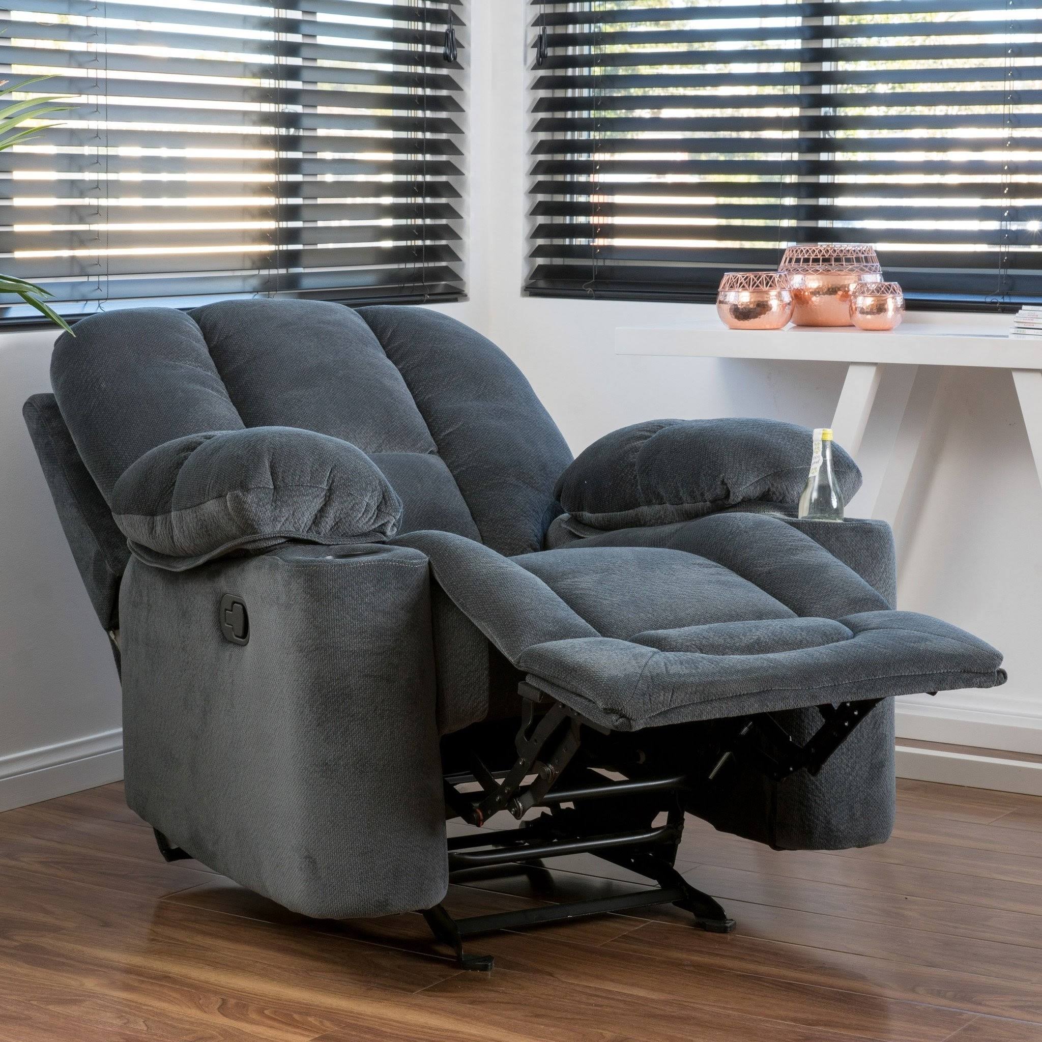 Raymond Steel Grey Fabric Glider Recliner Club Chair itusts