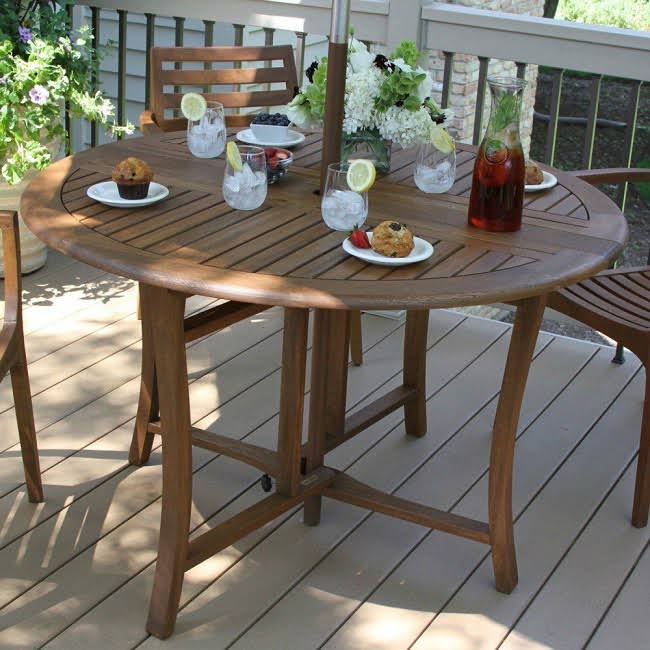 Outdoor Interiors Round Folding Table, 48Inch, Brown itusts