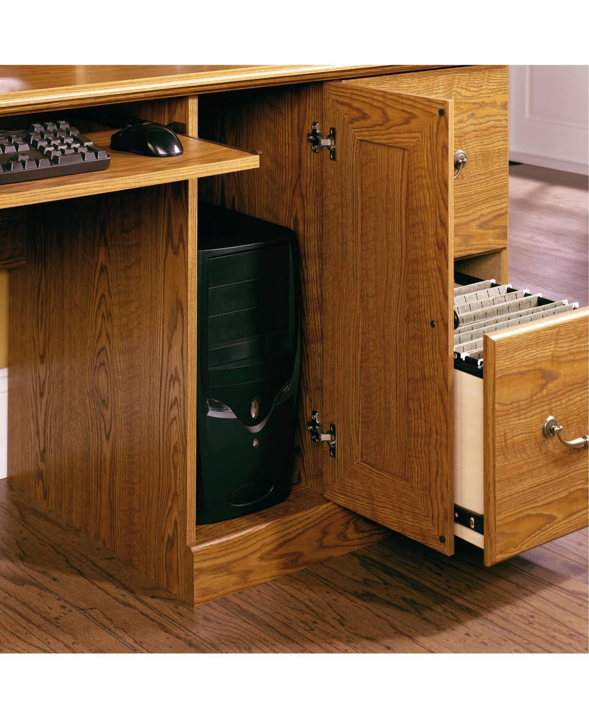 Sauder Orchard Hills Computer Desk with Hutch Carolina Oak atttf