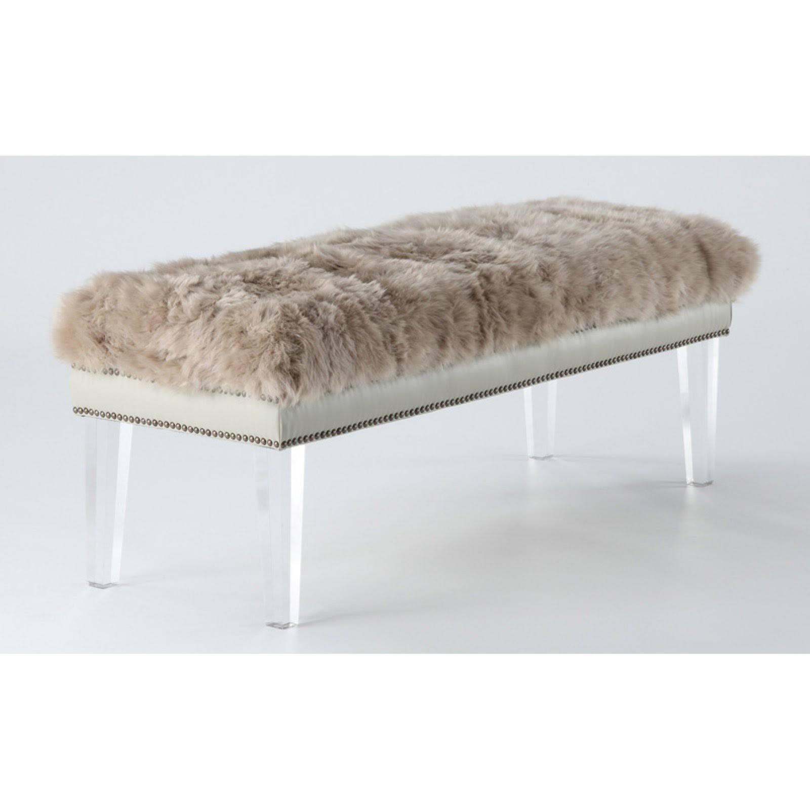 TOV Furniture Luxe Brown Sheepskin Lucite Bench itusts