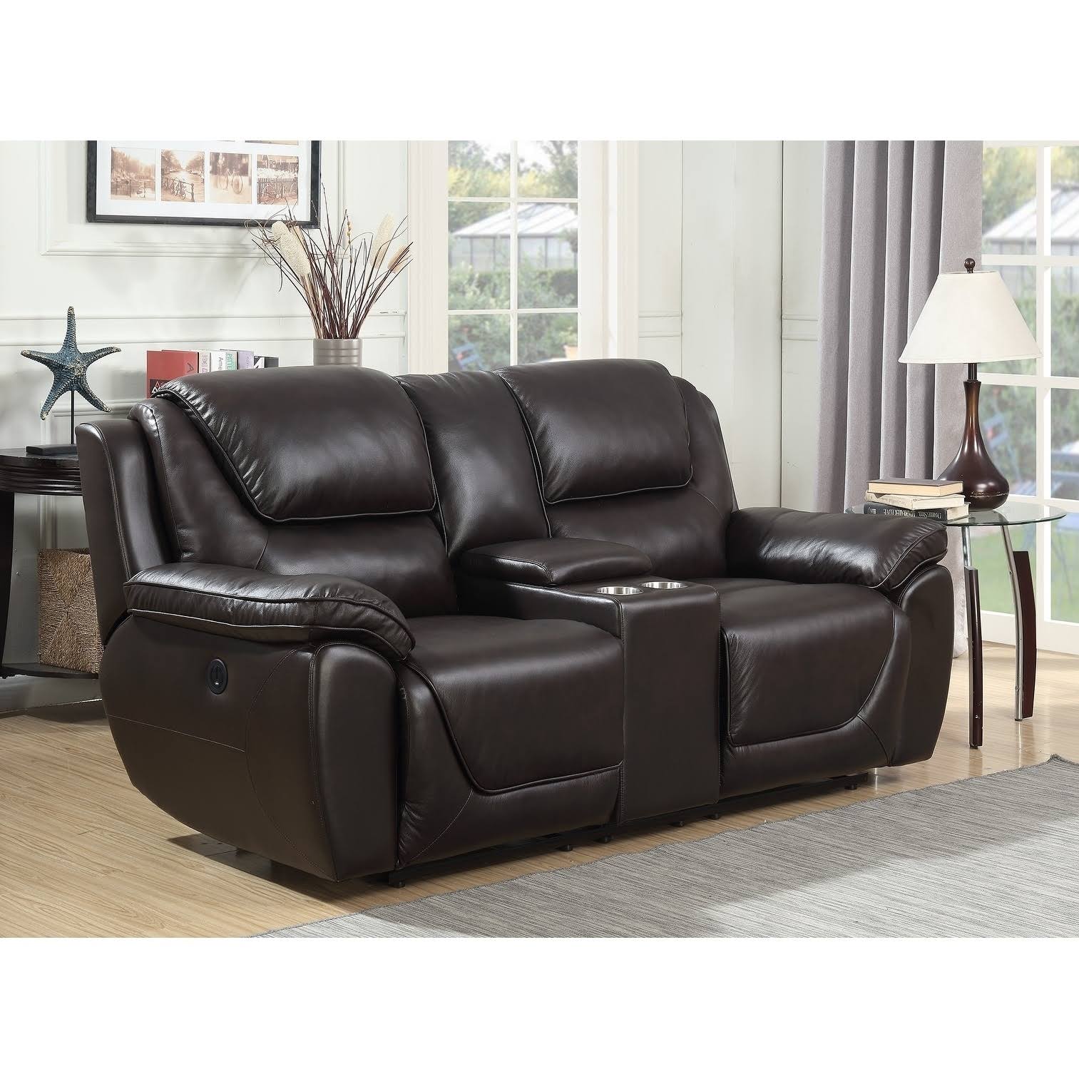 Caden TopGrain Leather Dual Power Reclining Console Loveseat itusts