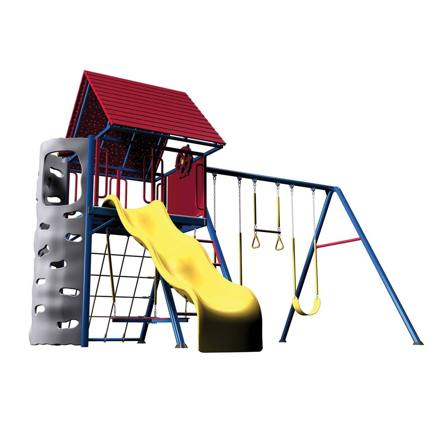 Lifetime Swing Sets Big Stuff Playset + Clubhouse 90137 Primary Colors