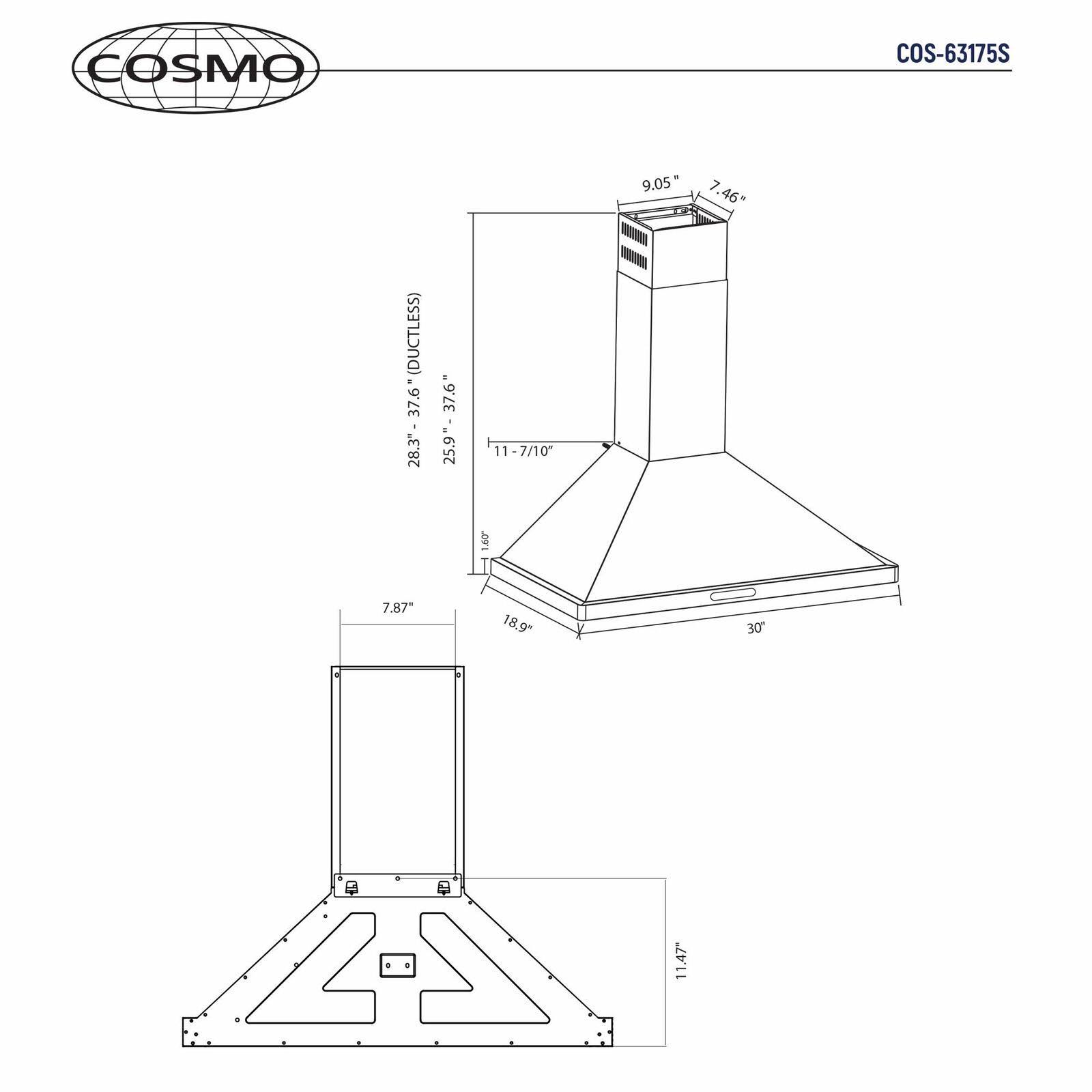 Cosmo COS63175S 30" Wall Mount Range Hood with Touch Controls itusts
