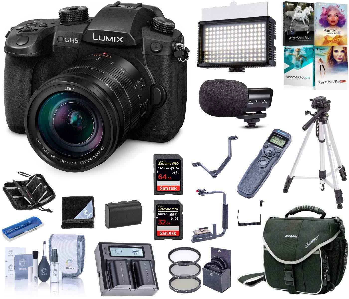 Panasonic Lumix DCGH5 Mirrorless Camera, Black with Leica DG Vario 12