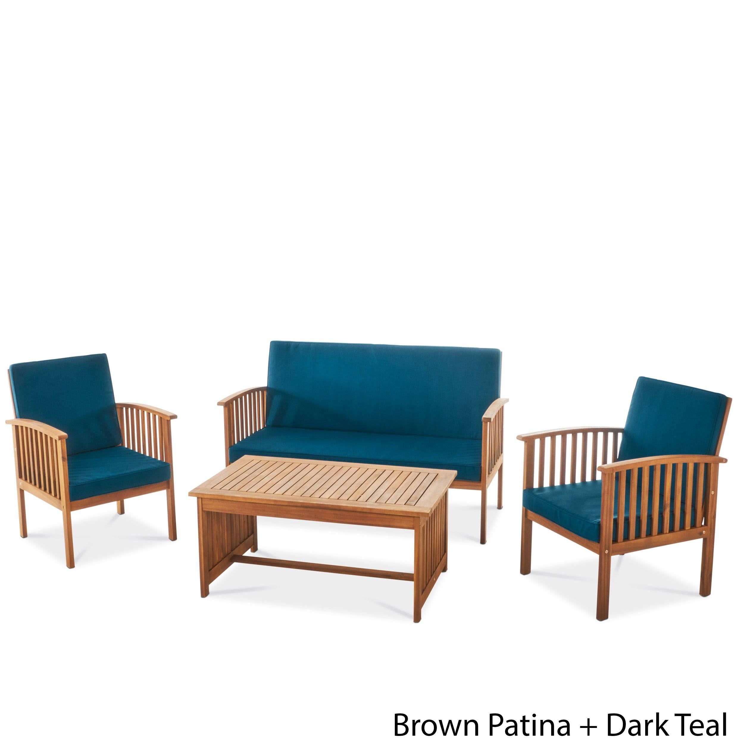Cape Town Outdoor Acacia Wood Sofa Set with Water Resistant Cushions