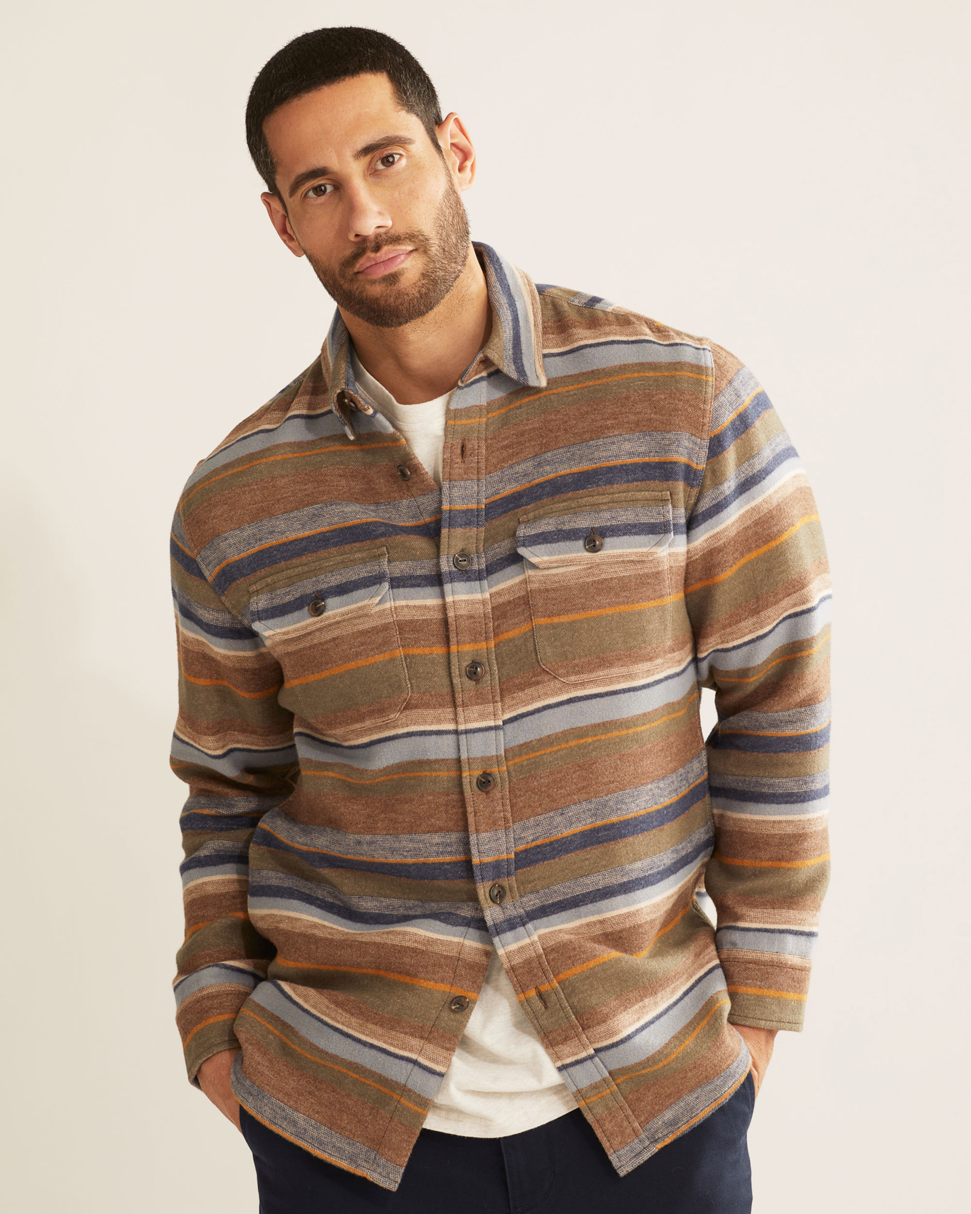 MEN'S DOUBLESOFT STRIPED DRIFTWOOD SHIRT