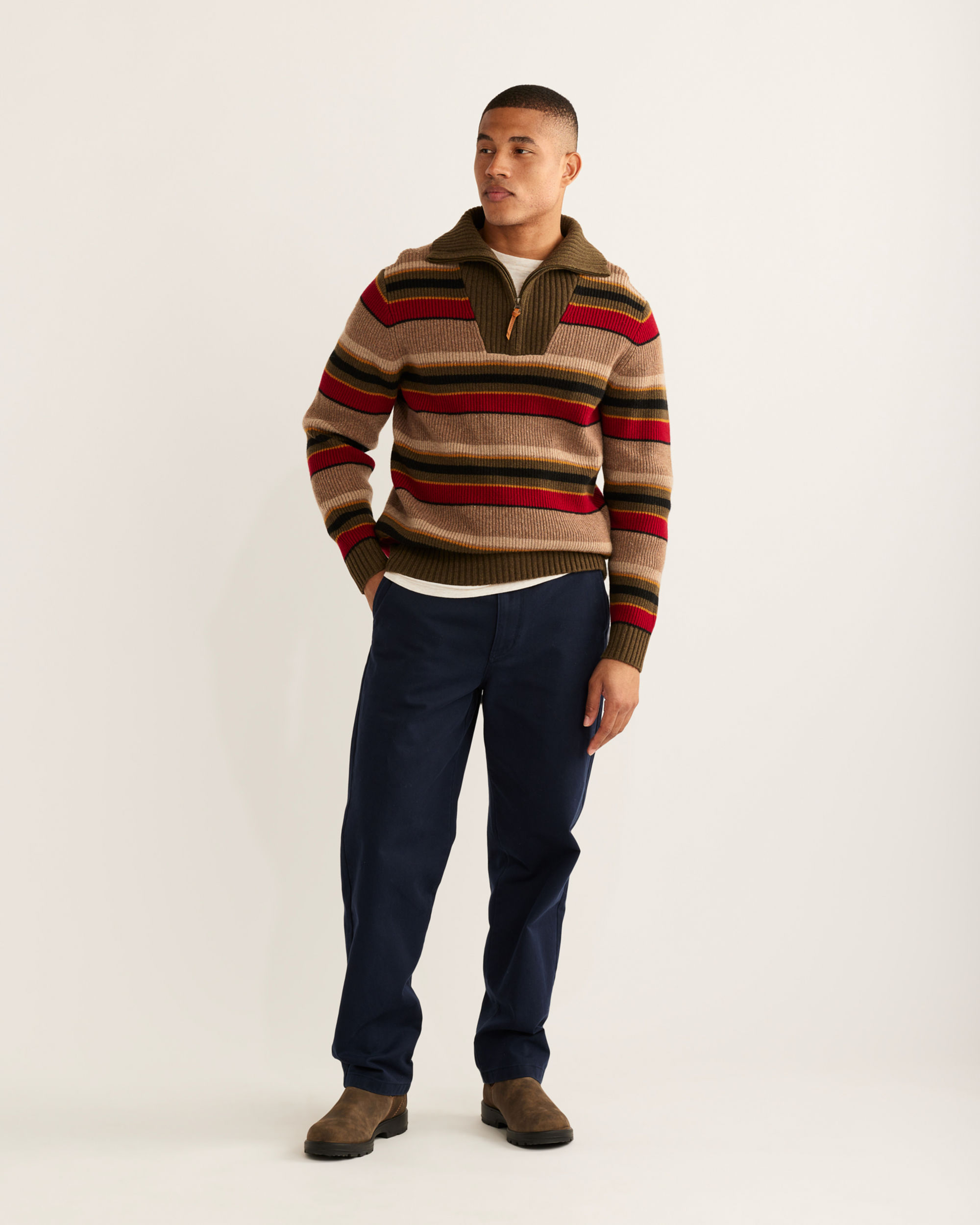 MEN'S CAMP STRIPE MERINO HALF-ZIP SWEATER