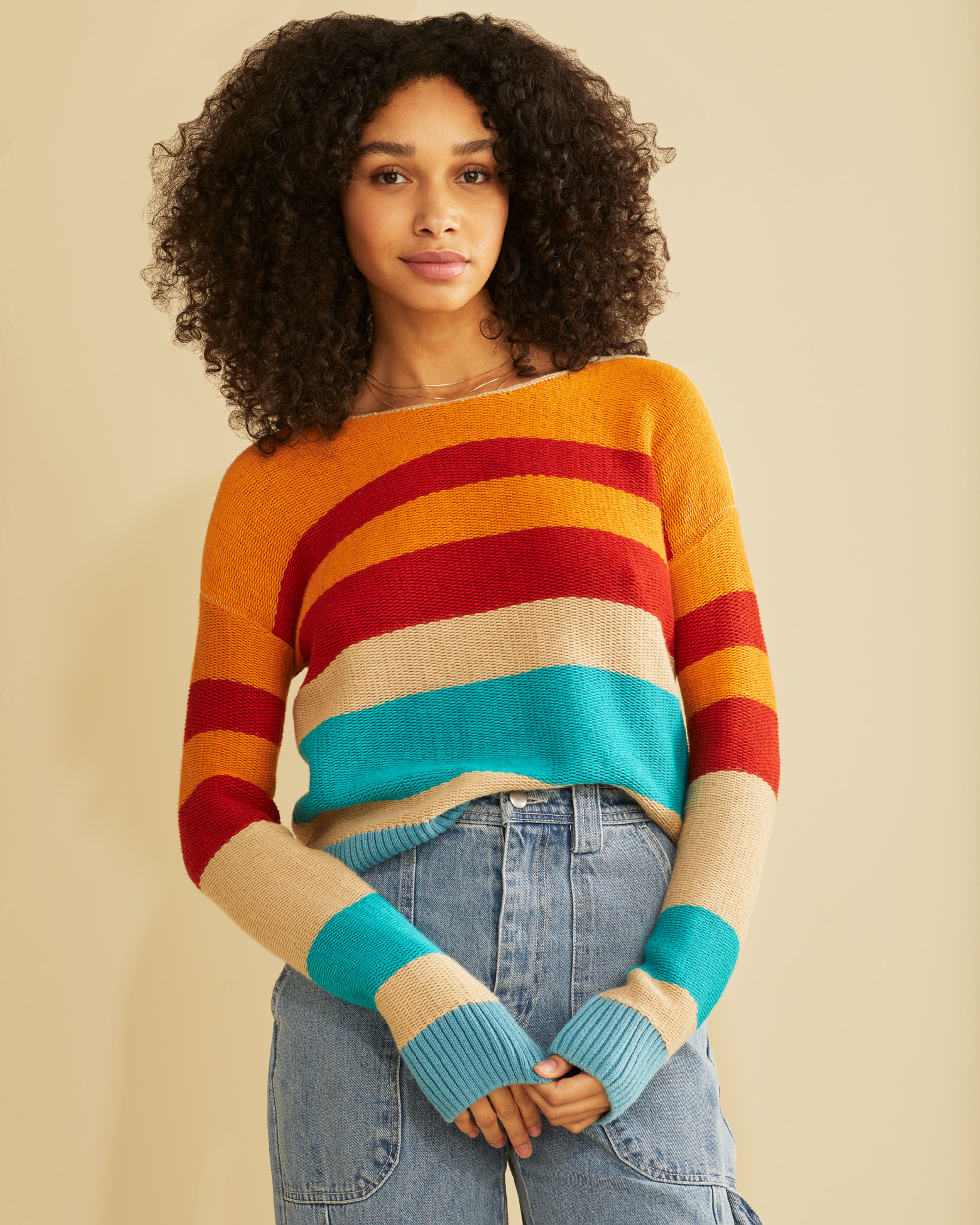 WOMEN'S BOLD STRIPE COTTON PULLOVER