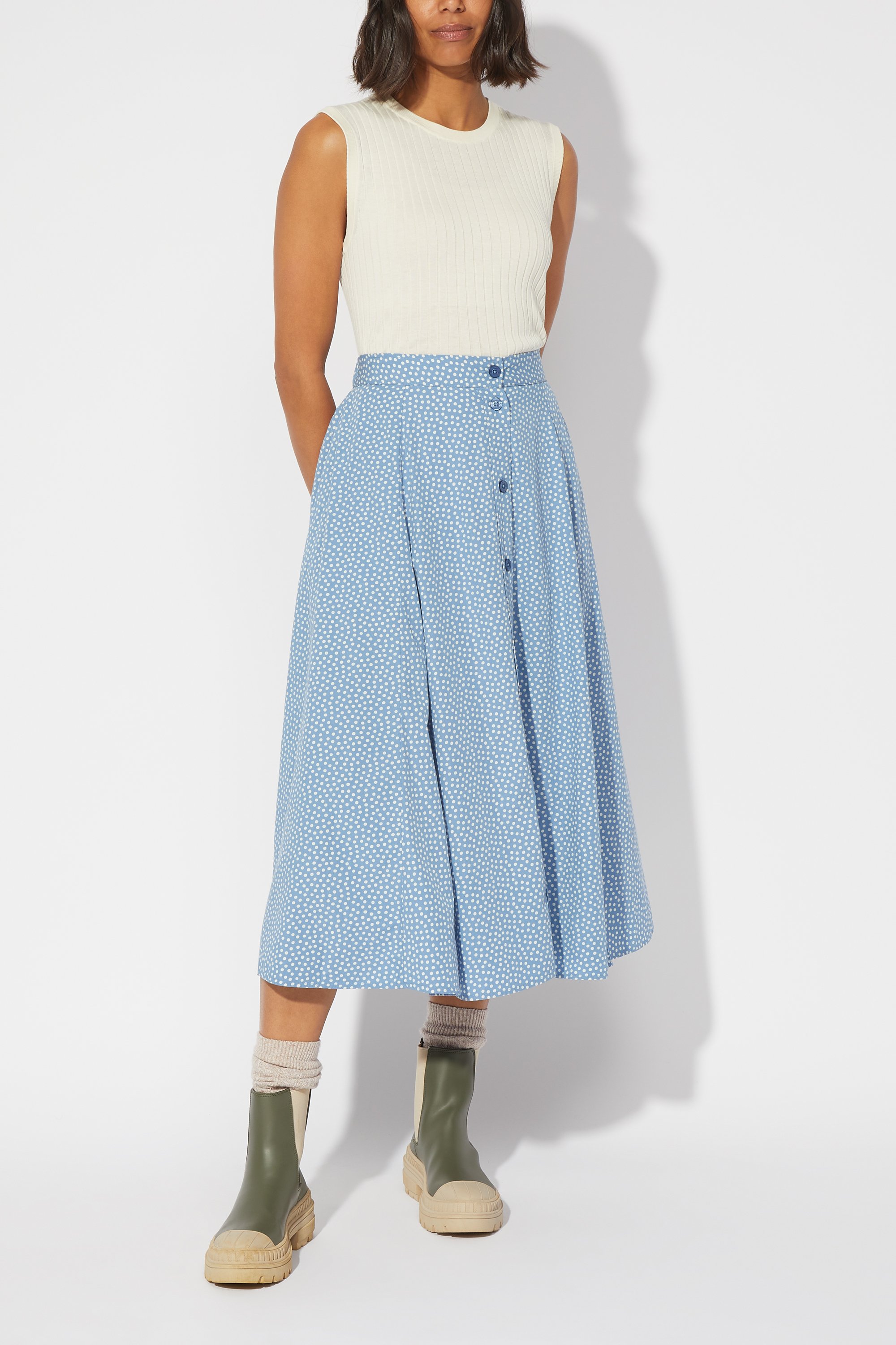 Scattered Spot Button-through Midi Skirt