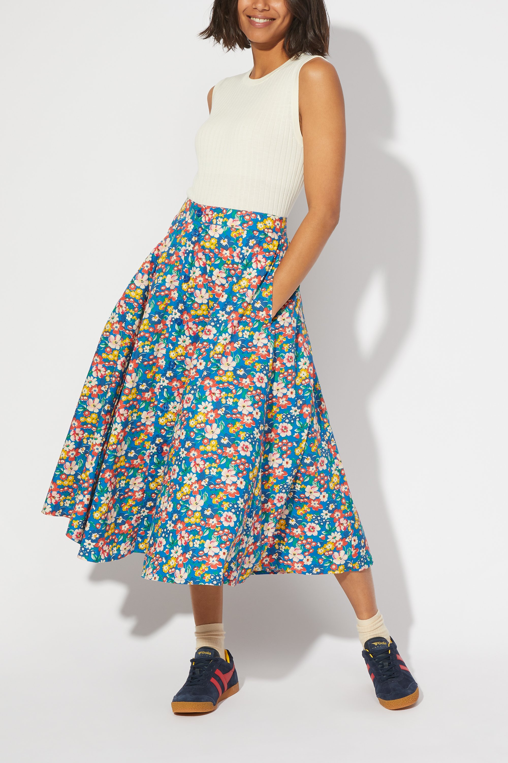Portland Flowers Button-through Midi Skirt