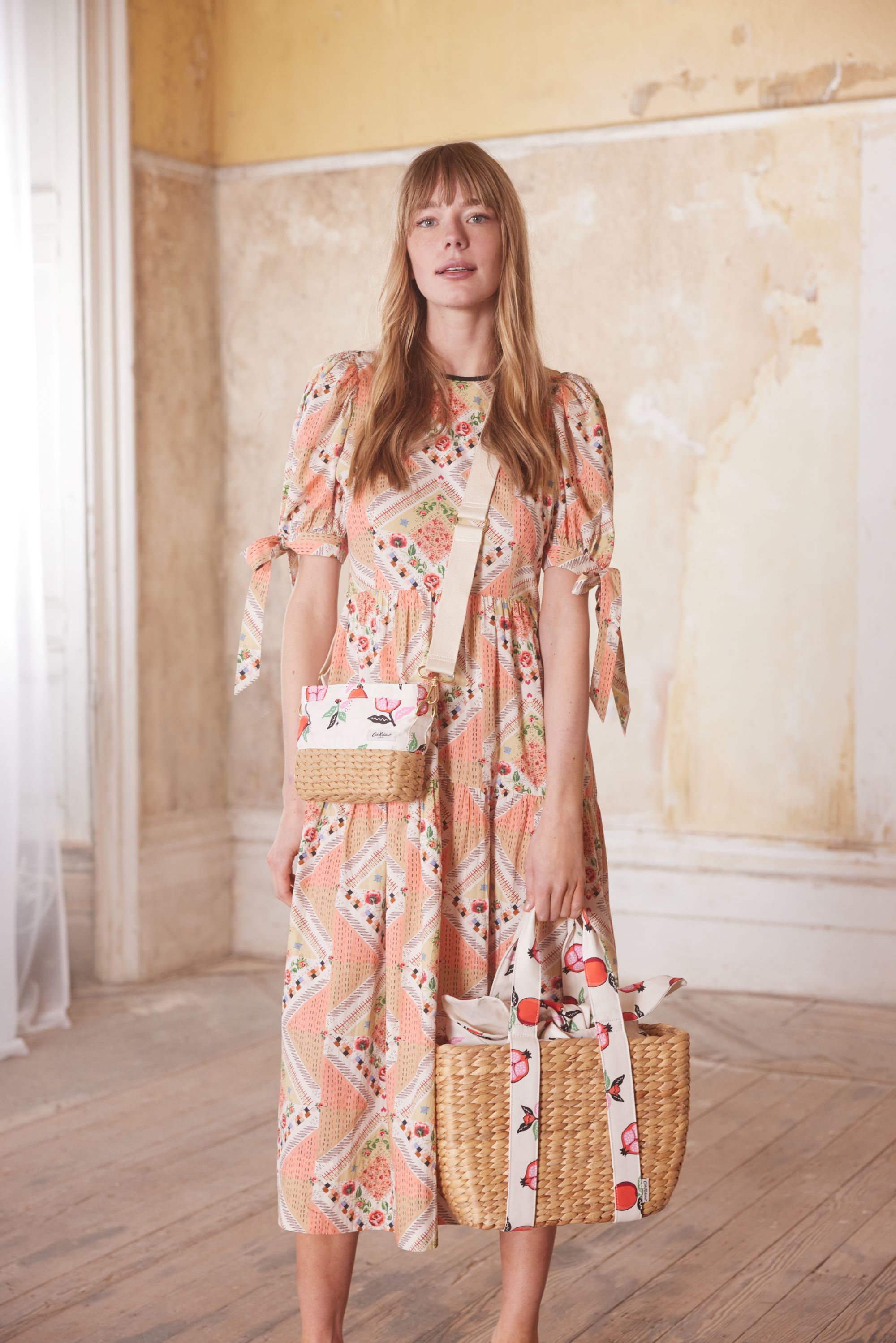 Patchwork Organic Short Sleeve Soft Waisted Dress