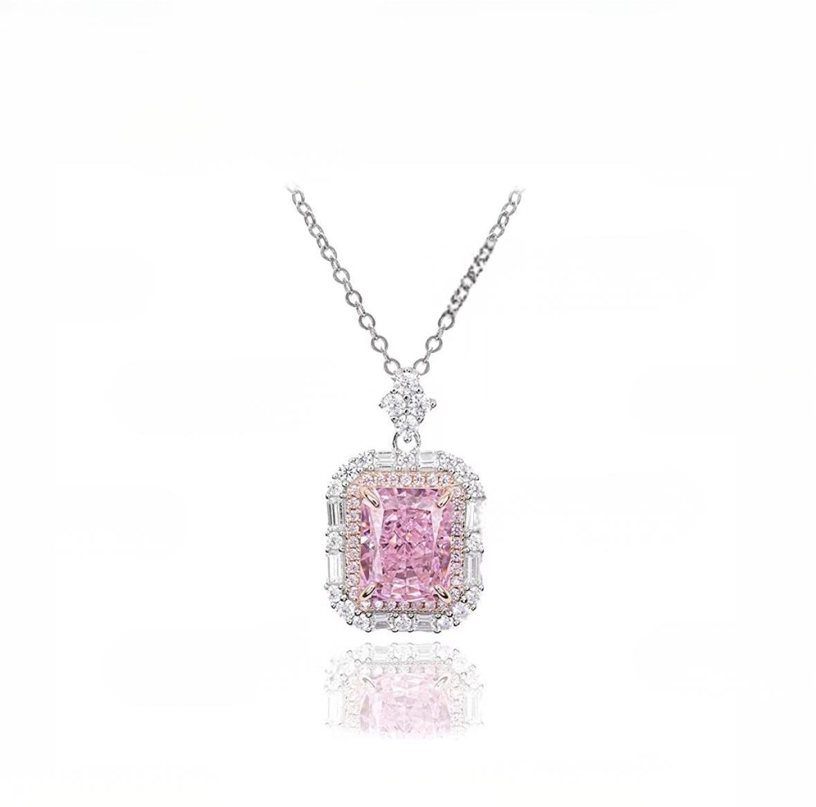 925 Sterling Silver Full Star River Pink Diamond necklaces, handmade with lab-raised beautiful pink moissanite diamonds