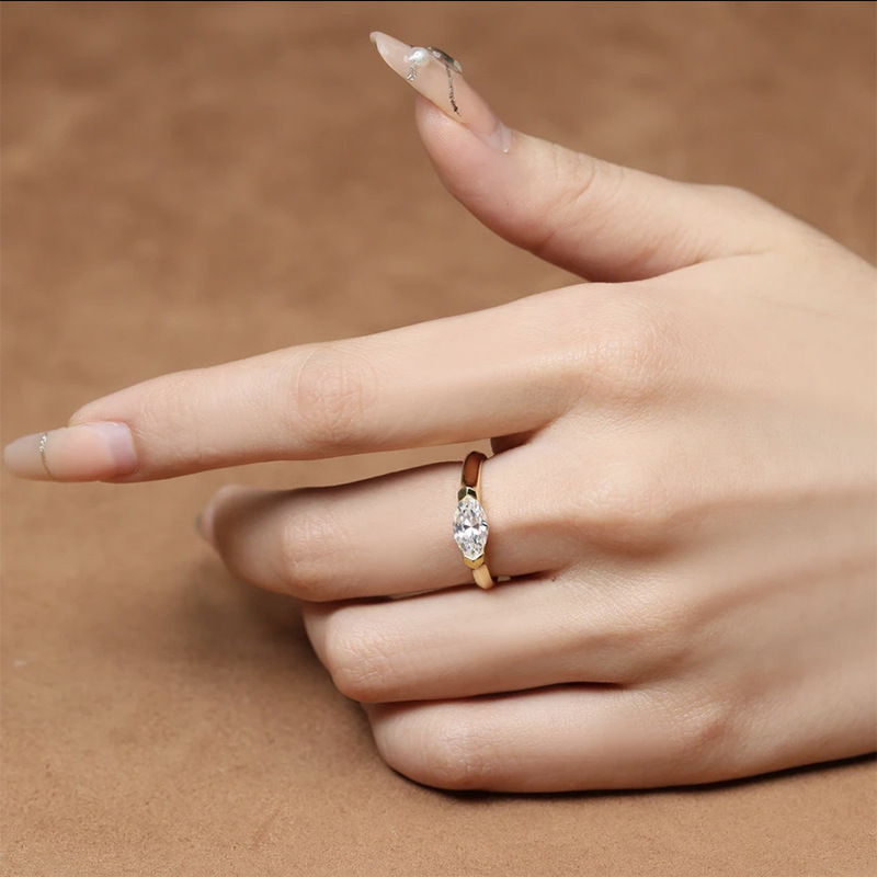 925 Sterling Silver Horse Eye Moissan Diamond Ring,  Handmade with 2 Carats of Moissan Diamonds