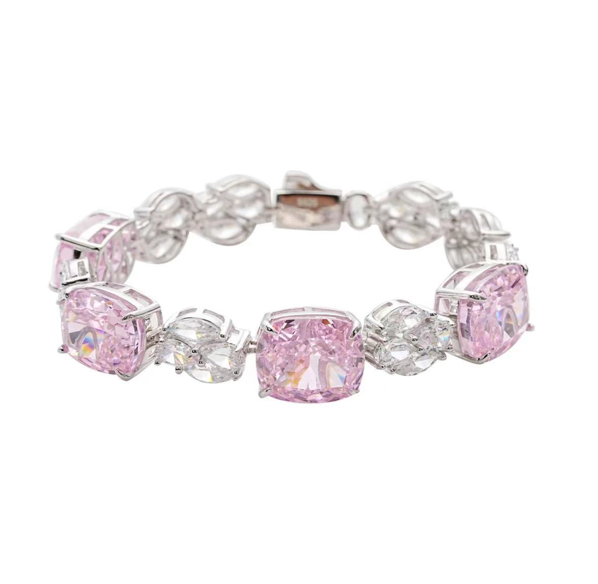 925 Sterling Silver Full Star River Pink Diamond bracelets, handmade with lab-raised beautiful pink moissanite diamonds