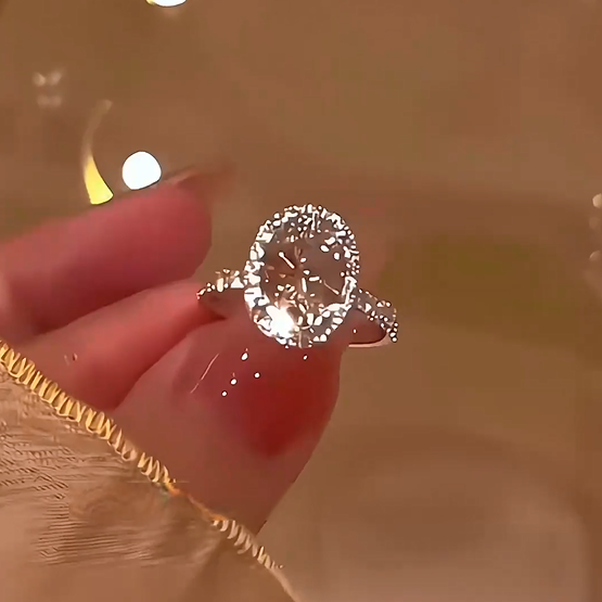 925 Sterling Silver Full Star Oversized Dove Egg Moissan Diamond Ring, Handmade with 266 Moissan Diamonds