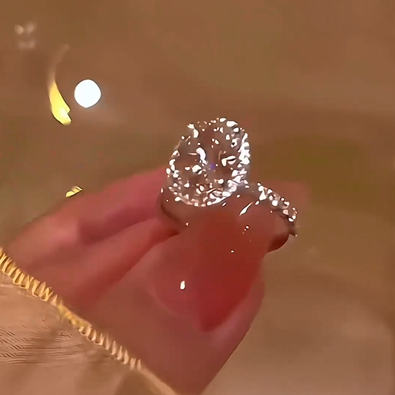 925 Sterling Silver Full Star Oversized Dove Egg Moissan Diamond Ring, Handmade with 266 Moissan Diamonds