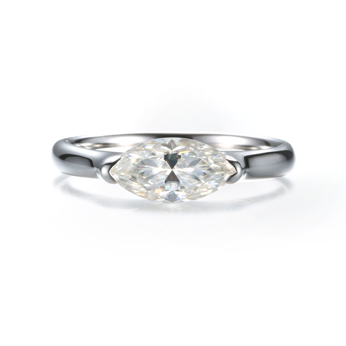 925 Sterling Silver Horse Eye Moissan Diamond Ring,  Handmade with 2 Carats of Moissan Diamonds