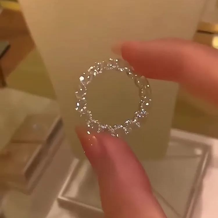 925 Sterling Silver Full Star River Moissan Diamond Ring, Handmade with 266 Moissan Diamonds
