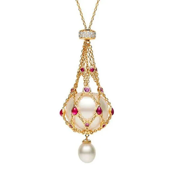 925 Sterling Silver Mesh Pocket Crystal Pendant, Handmade with Oversized Crystal (Pearl) Gemstone