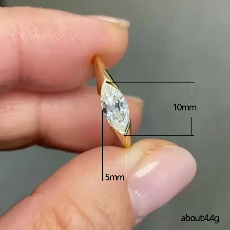 925 Sterling Silver Horse Eye Moissan Diamond Ring,  Handmade with 2 Carats of Moissan Diamonds