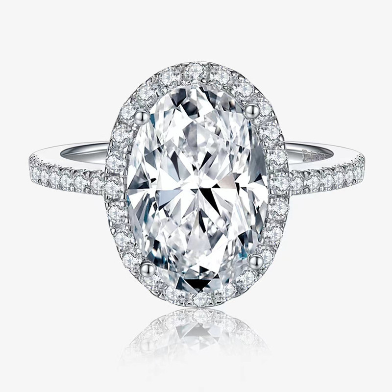 925 Sterling Silver Full Star Oversized Dove Egg Moissan Diamond Ring, Handmade with 266 Moissan Diamonds