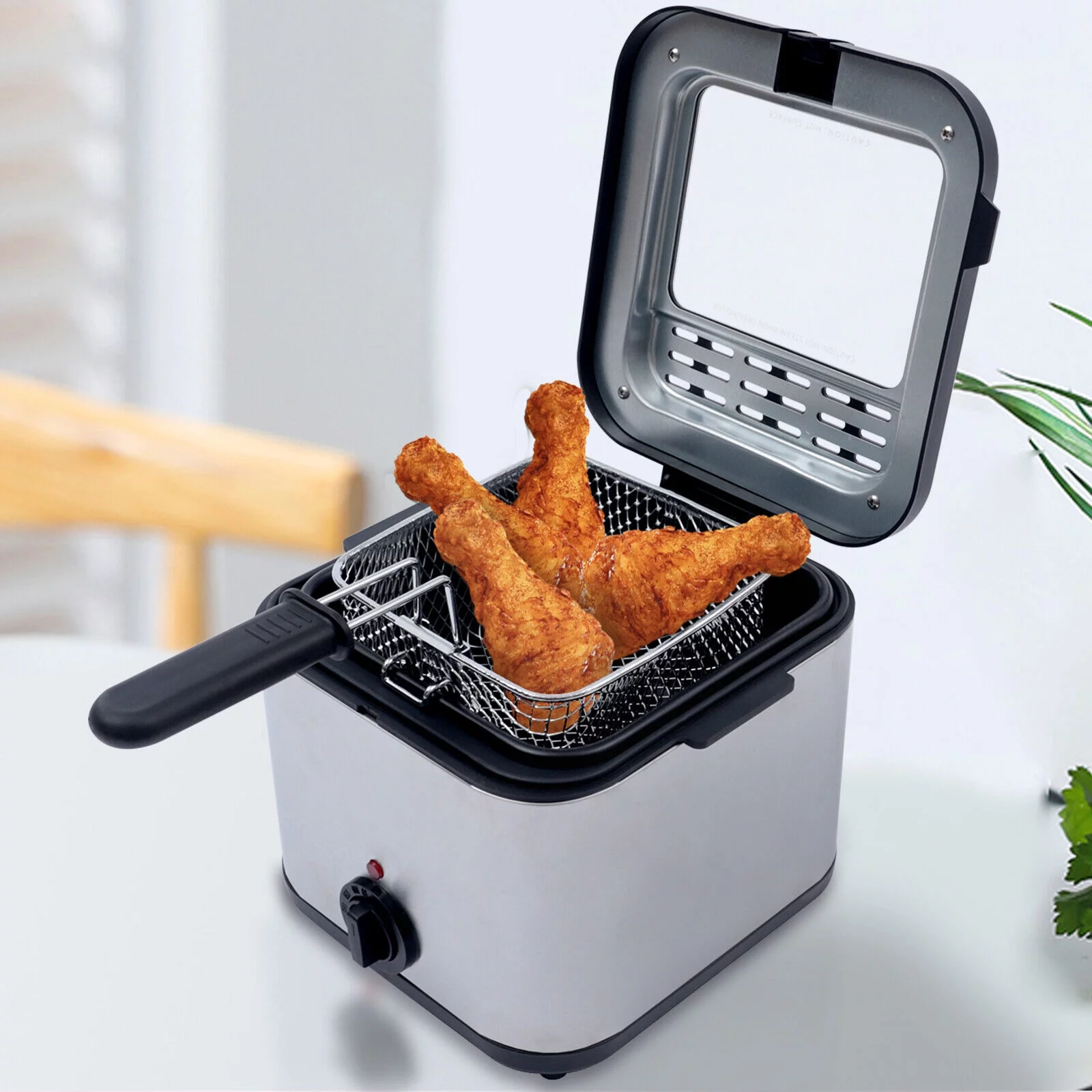 1000W 2.5L Deep Fryer With Basket Small Fryer w/ View Window. Oil Dripping Hook