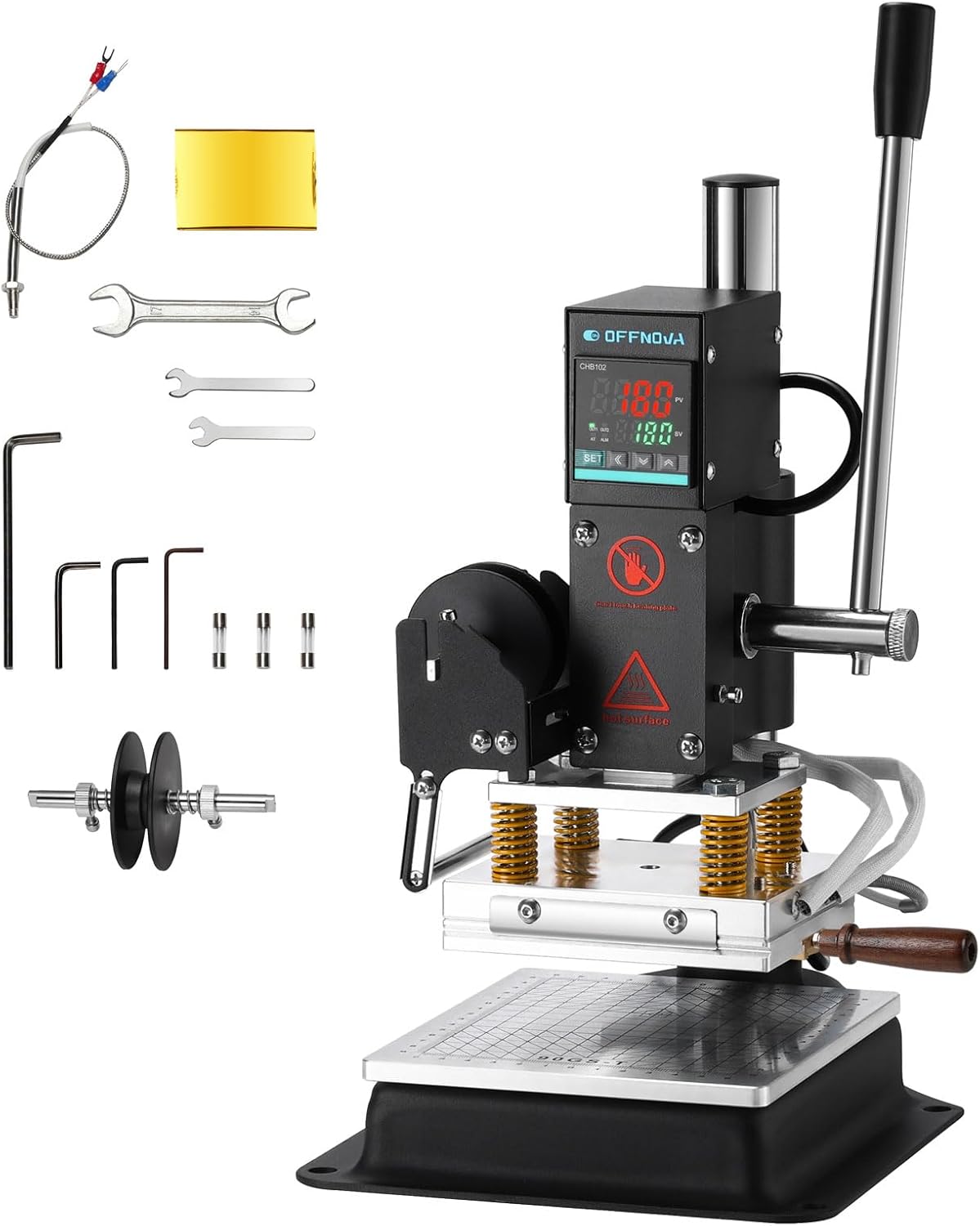 Hot Foil Stamping Machine 10x13cm with U-Slot & Movable Table. 110V Digital Embossing Machine Manual Tipper Stamper for PVC Wood PU Leather Logo