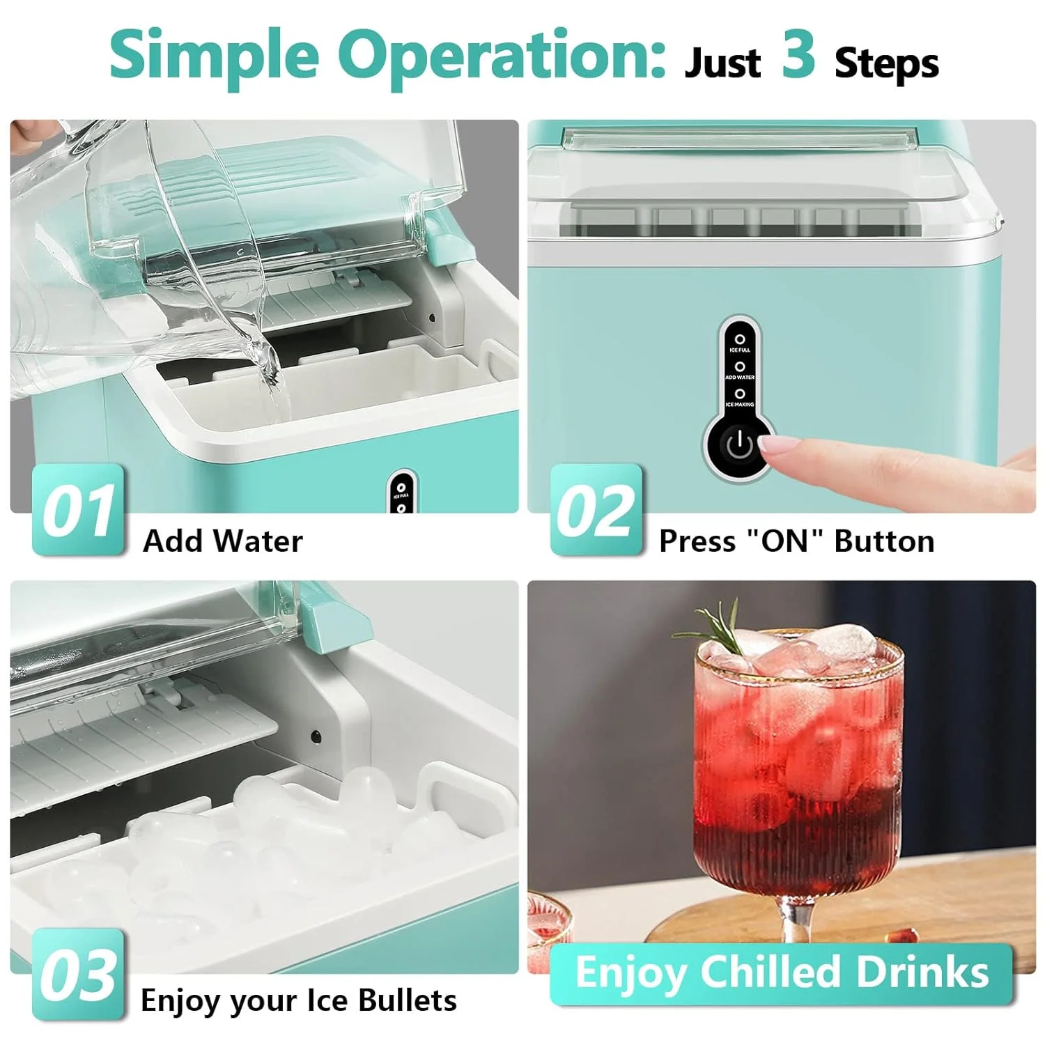 Ice Makers Countertop. 9 Bullet Ice in 6-9 Mins with Ice Scoop and Basket. 26.5 Lbs per Day. Portable Ice Maker for Home Office Camping Party RV. Blue