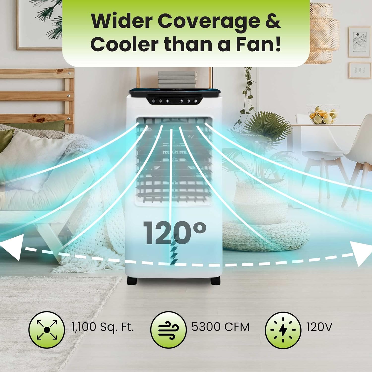 Powerful Swamp Cooler 5300 CFM. 7 Gallons Water Tank. Portable Indoor Evaporative Air Cooler. Remote Included. Swing Mode. Modern Design. 3 Speeds (LBW-6500RC)