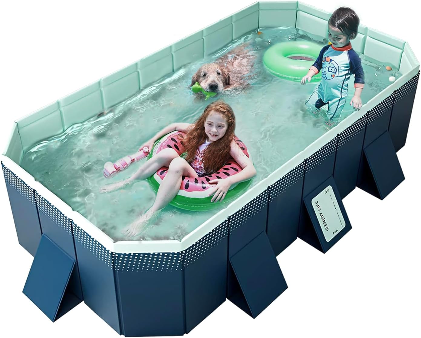 Foldable Non-Inflatable Kids' and Adults' Outdoor Swimming Pool - Hard Plastic Shell. Kid Pool for Backyard Dog Pools (158 x 76 x 20)