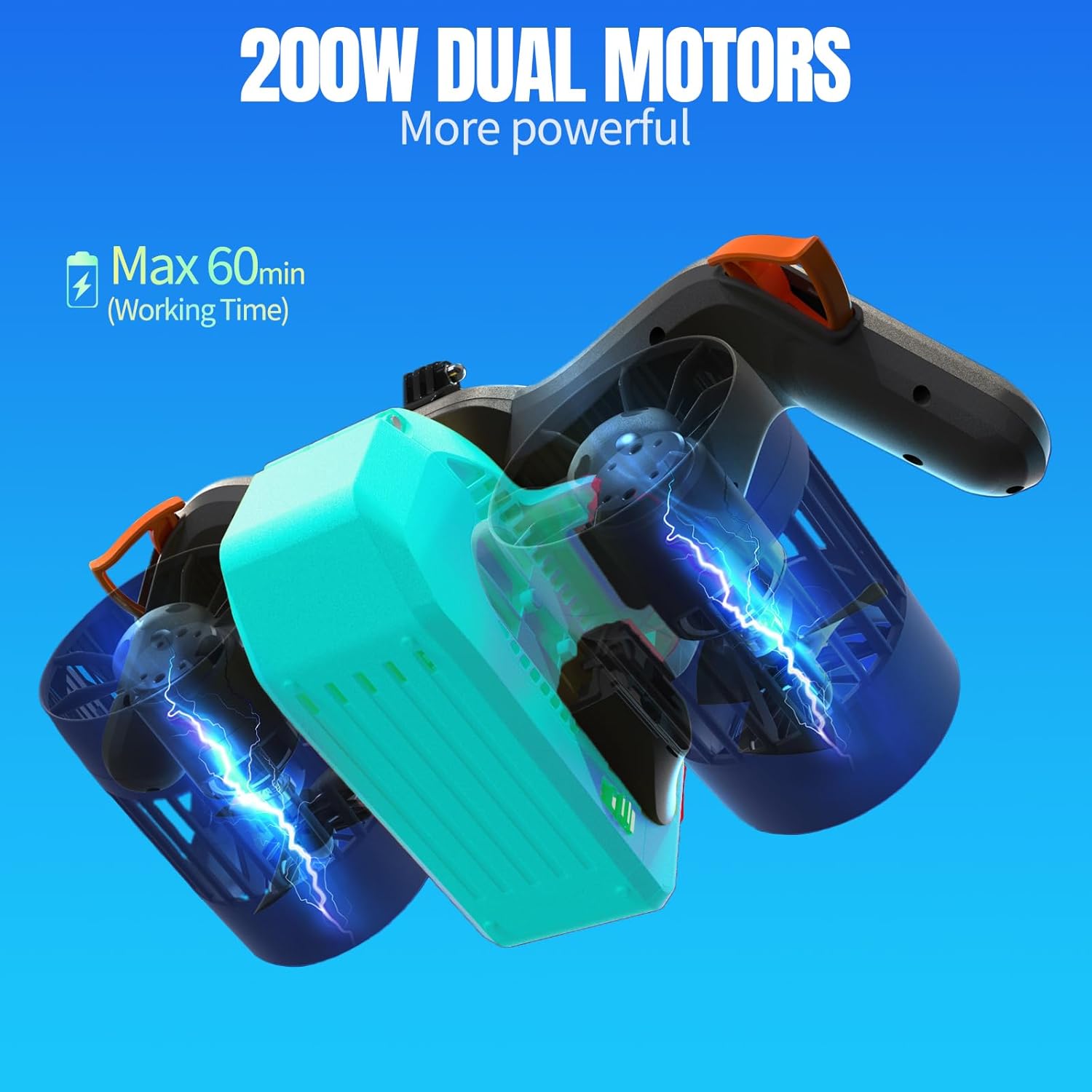 Underwater Scooter Dual Motors: Max 60min Battery Life Scooters with Action Camera Mount IPX8 100FT Waterproof for Water Sports. Swimming Pool Scuba. Diving for Kids/Adults