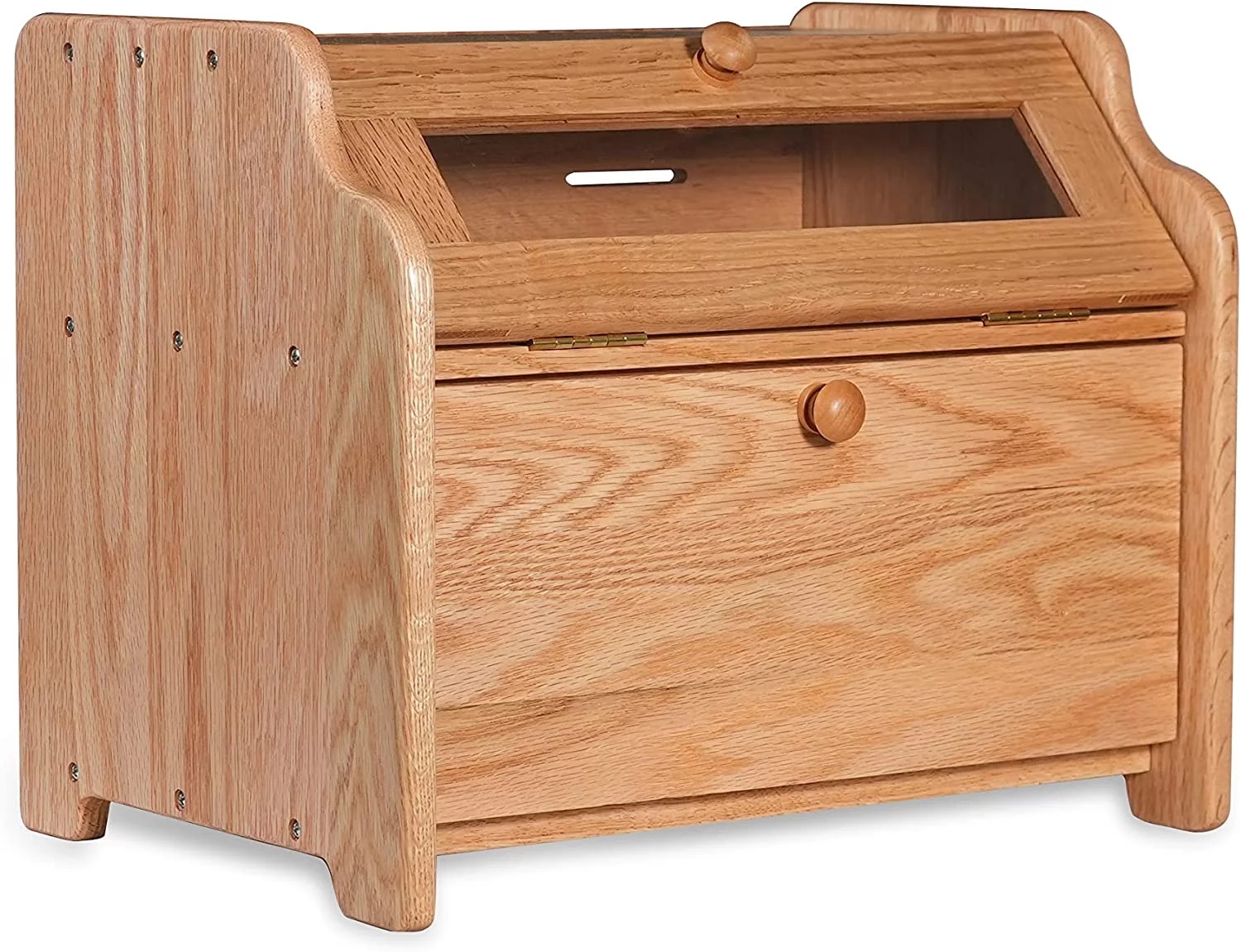 Bread Box. Solid Wood Oak Bread Box for Kitchen Countertop. Double Layer Bread Container for Bread Storage. Large Capacity Breadbox with Clear Window. Nature