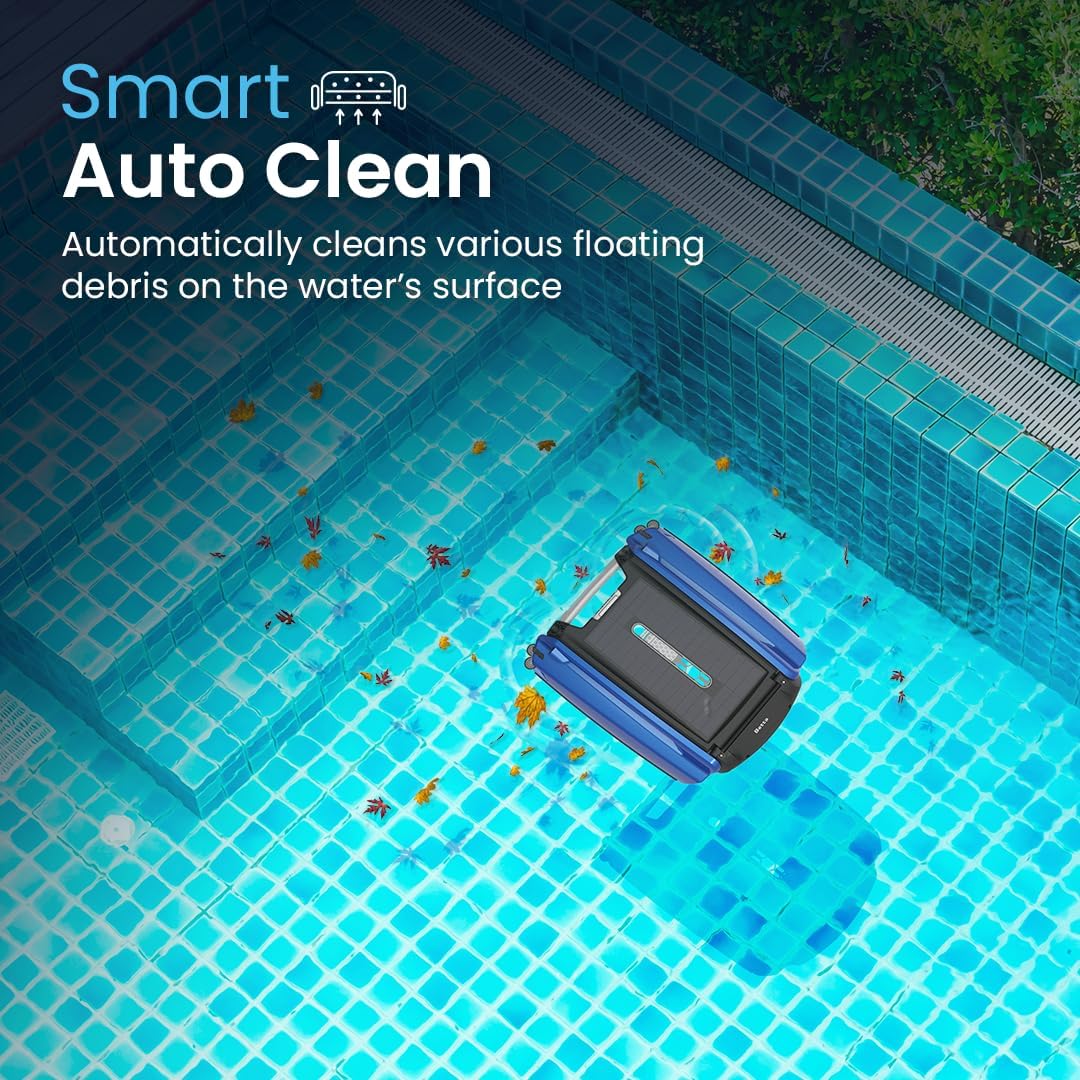 Solar Powered Automatic Robotic Pool Skimmer Cleaner with 30-Hour Continuous Cleaning Battery Power and Re-Engineered Twin Salt Chlorine Tolerant Motors (White)