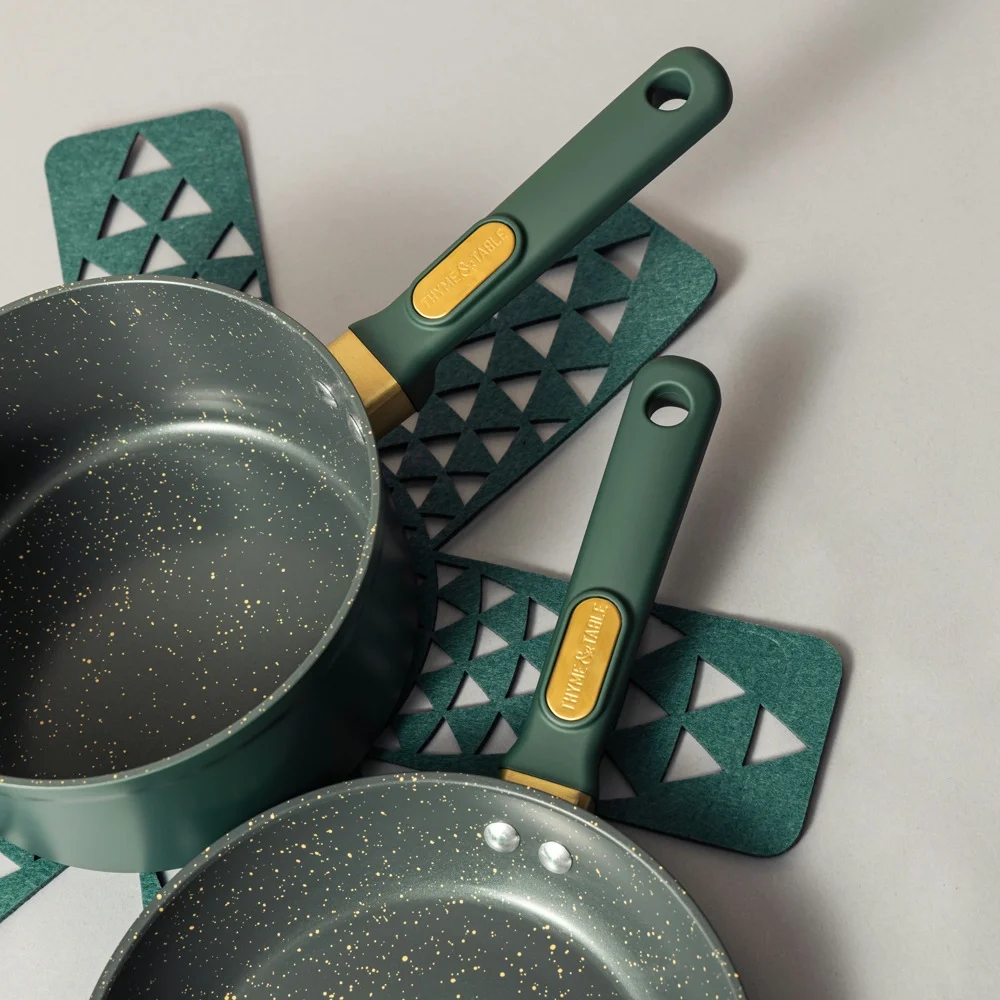 Thyme & Table Non-Stick 12-Piece Granite Cookware Set. Hunter Green