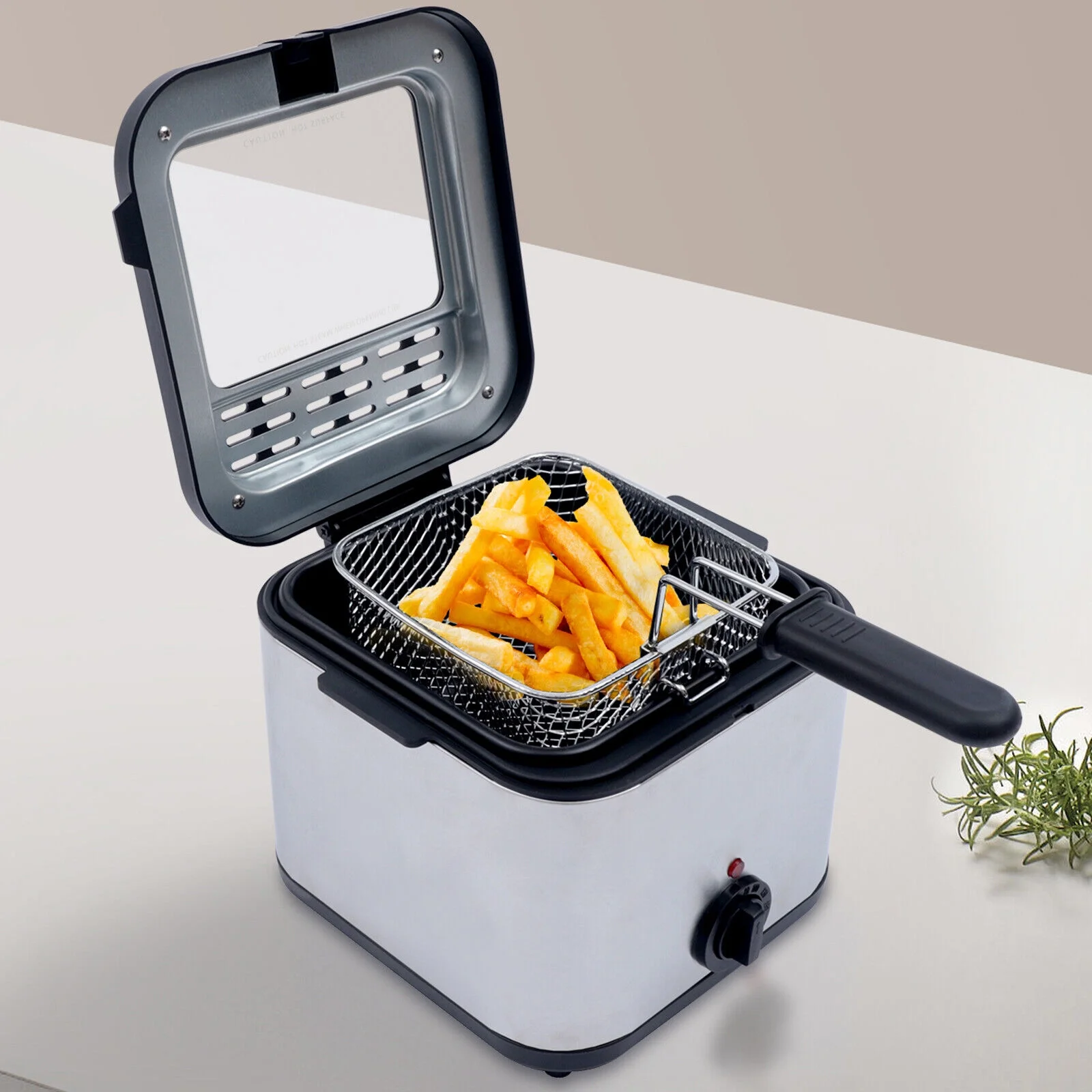 1000W 2.5L Deep Fryer With Basket Small Fryer w/ View Window. Oil Dripping Hook