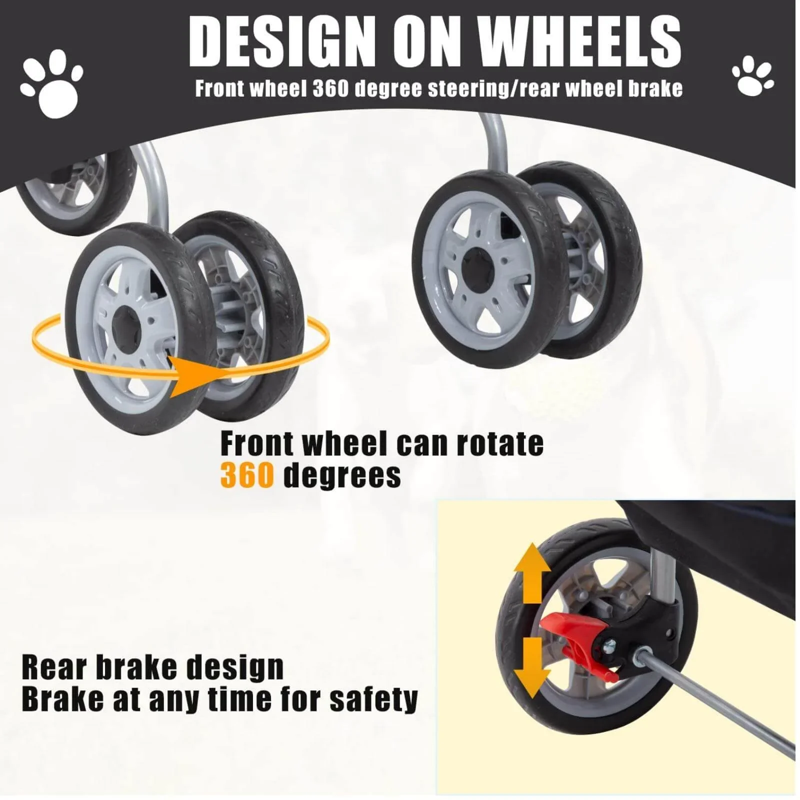 Foldable Dog Stroller Cat Stroller with Storage Basket & Removable Liner. 4 Wheels Pet Stroller .Foldable Carrier Strolling Cart for Dogs Cats. Black