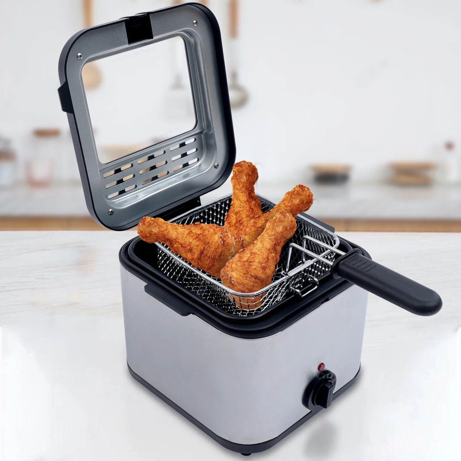 1000W 2.5L Deep Fryer With Basket Small Fryer w/ View Window. Oil Dripping Hook