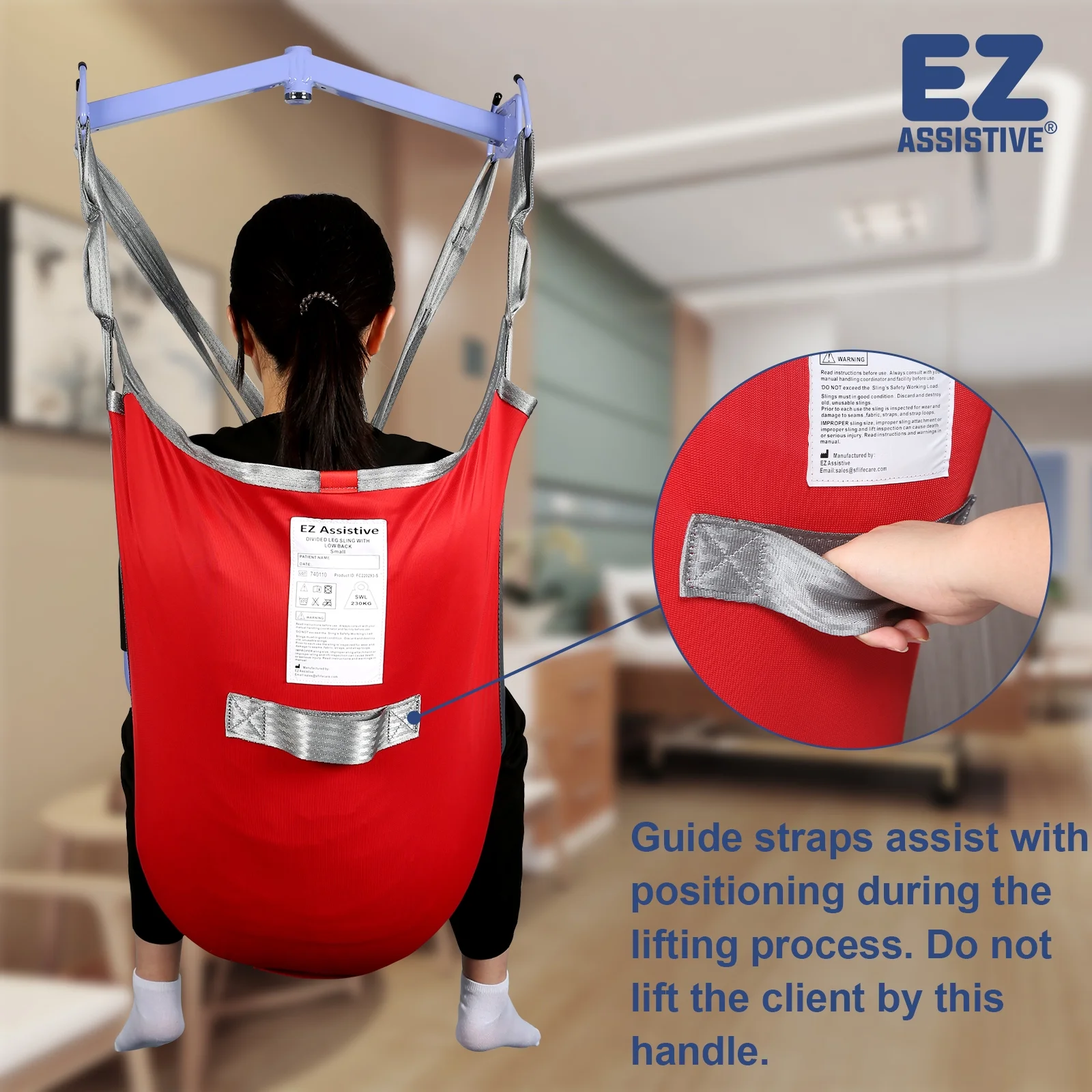 EZ Assistive Patient Lift Sling with Divided Leg for Patient Transfer Red Hoyer Lift Sling. 500lb Weight Capacity (Large Size )