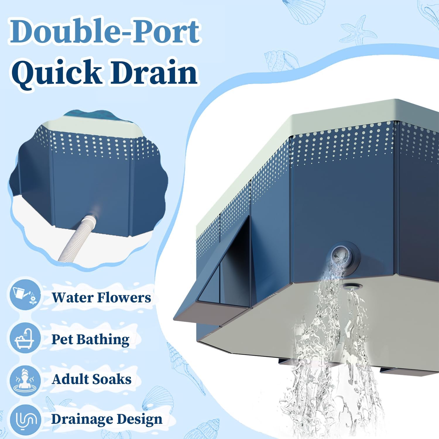 Foldable Non-Inflatable Kids' and Adults' Outdoor Swimming Pool - Hard Plastic Shell. Kid Pool for Backyard Dog Pools (158 x 76 x 20)