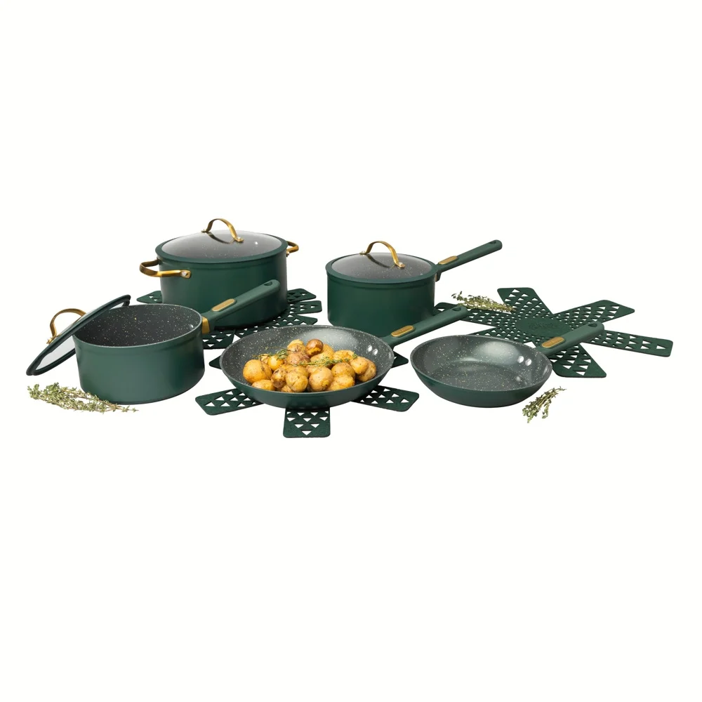 Thyme & Table Non-Stick 12-Piece Granite Cookware Set. Hunter Green