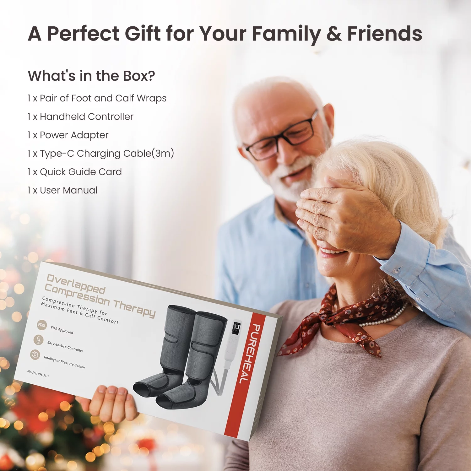 PureHeal Leg Massager for Circulation. Air Compression Foot and Leg Massage with 5 Modes and 5 Intensities. Black